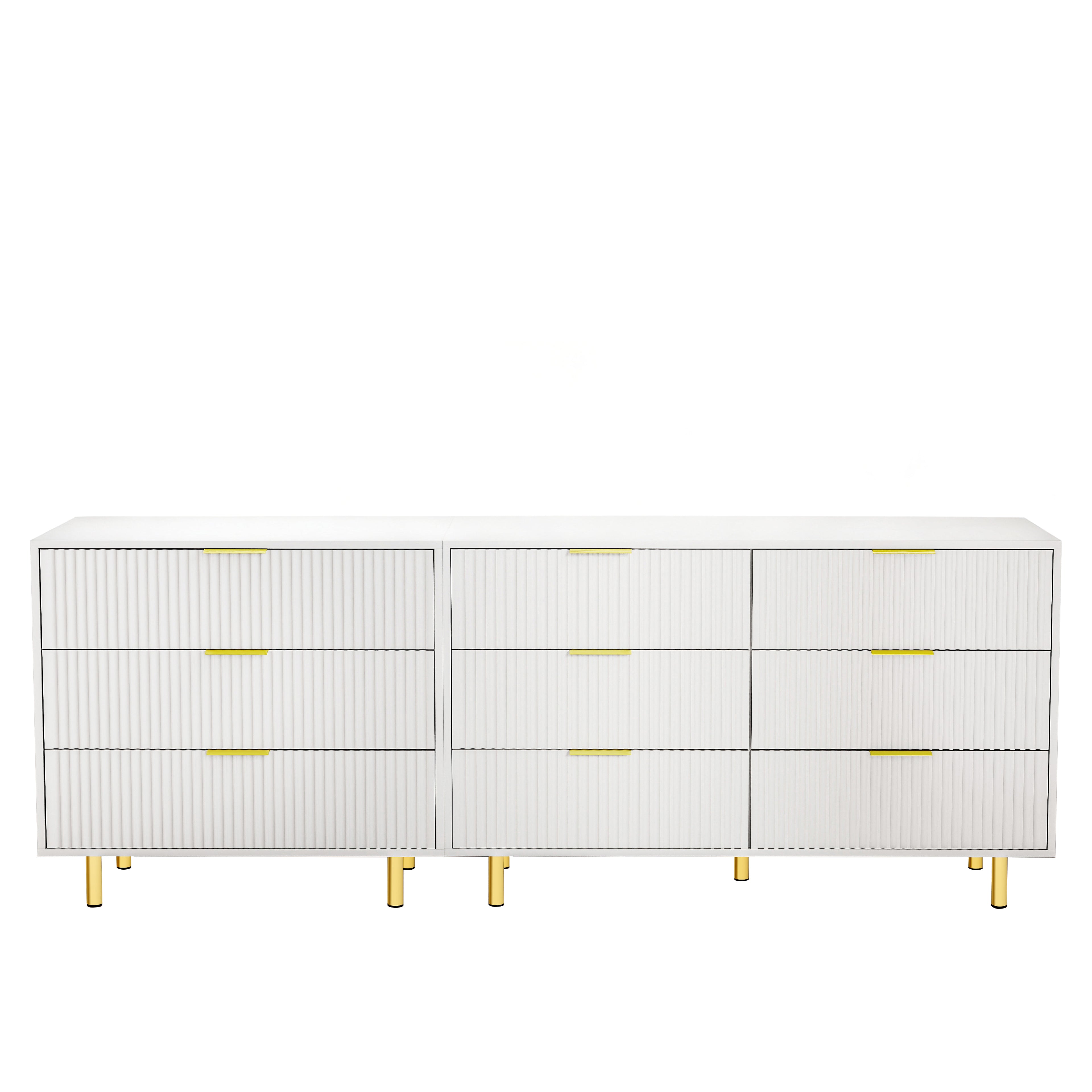 Modular Drawer Unit with 9 Drawers and Modern Sideboard Set, White and Gold