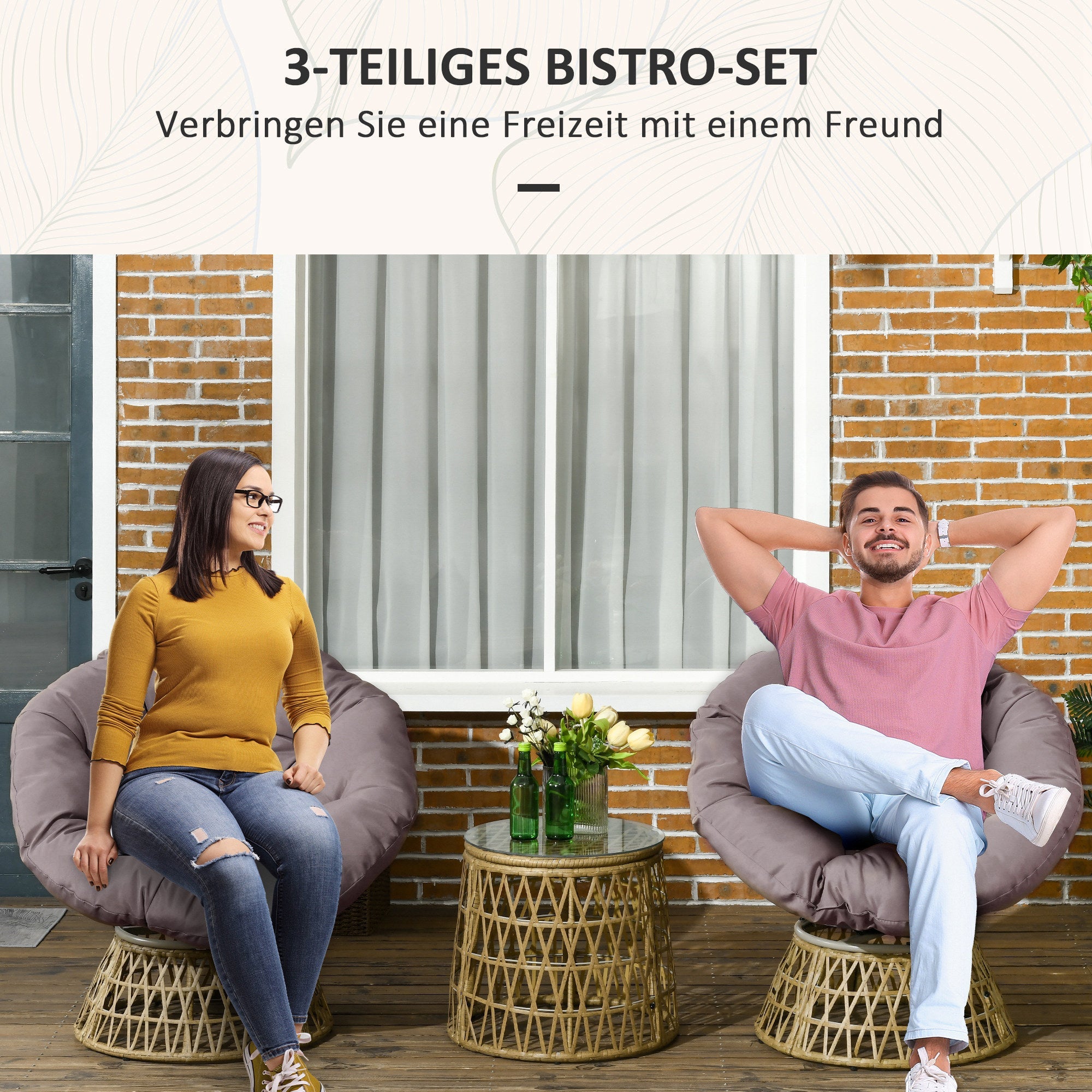 3-piece garden furniture set, bistro set with coffee table and 2 chairs, balcony furniture, yellow