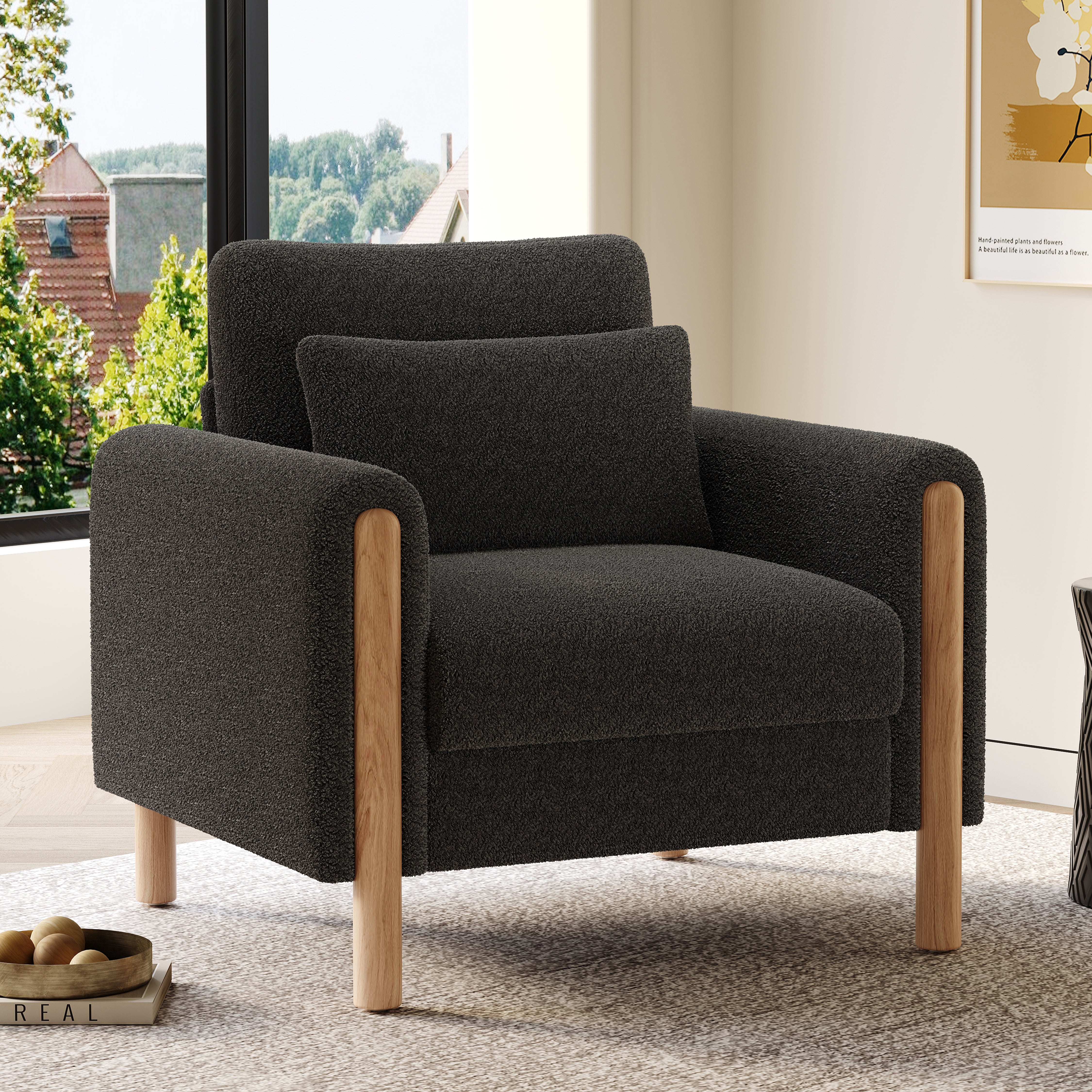 Modern Armchair, Thick Cushion Single Seater, Gray