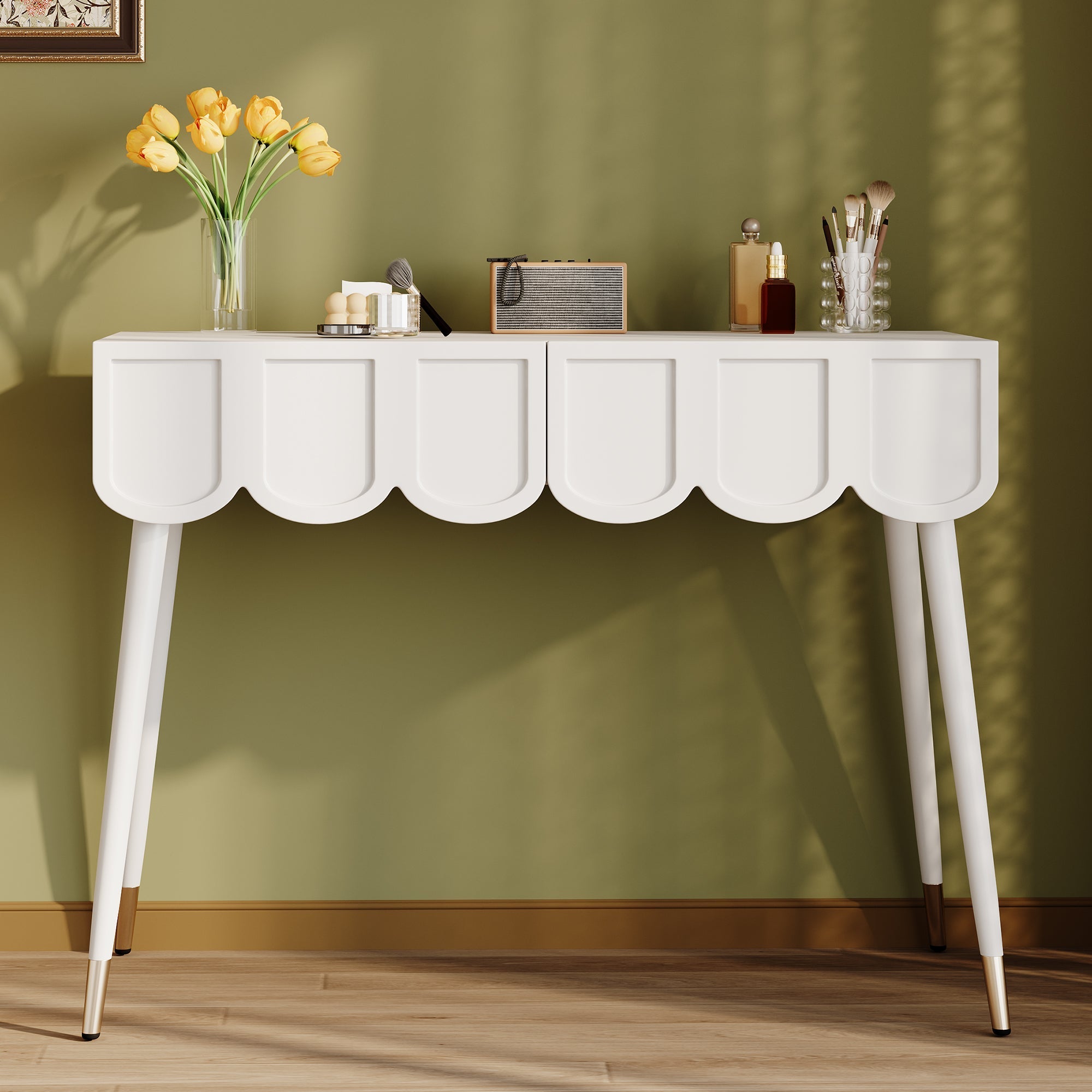 Dressing Table with 2 Drawers and Metal Legs, White