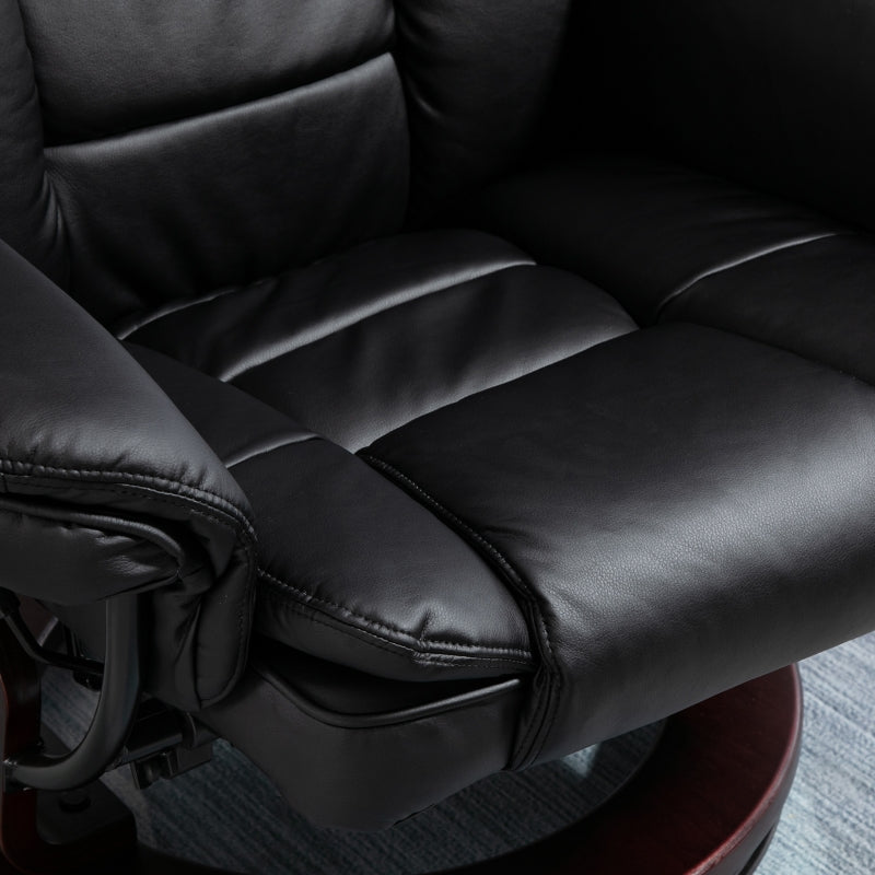 Recliner Chair with Footstool, 130kg Capacity, 135° Reclining Swivel, PU Leather, Black