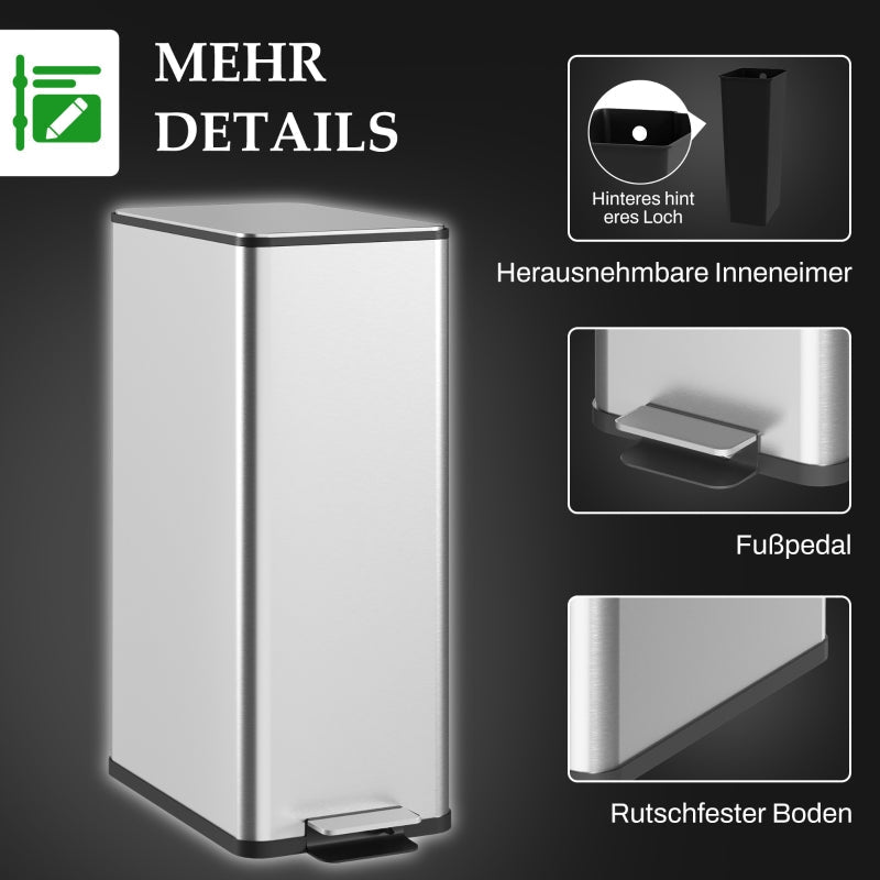 Mülleimer 20L Tretmülleimer mit Deckel, Edelstahl