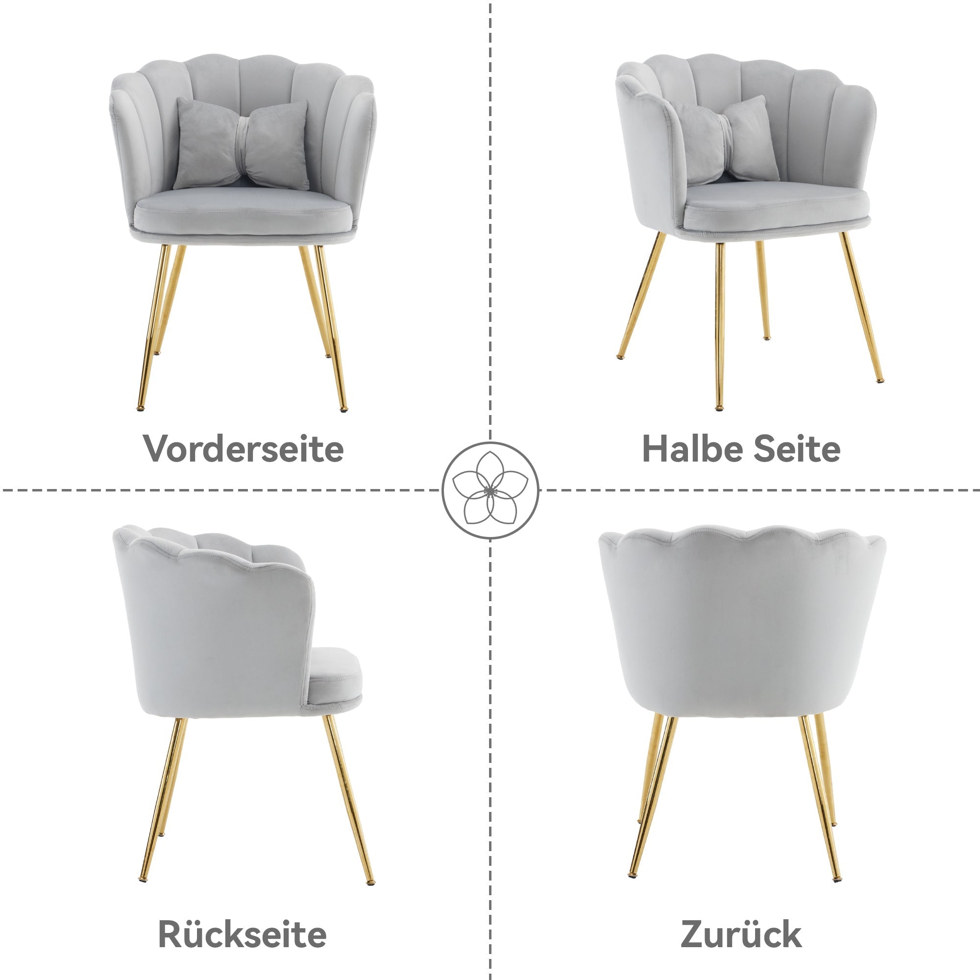 Velvet Chairs, Set of 2 Modern Upholstered with Petal Backs & Butterfly Cushions, Gold Metal Legs