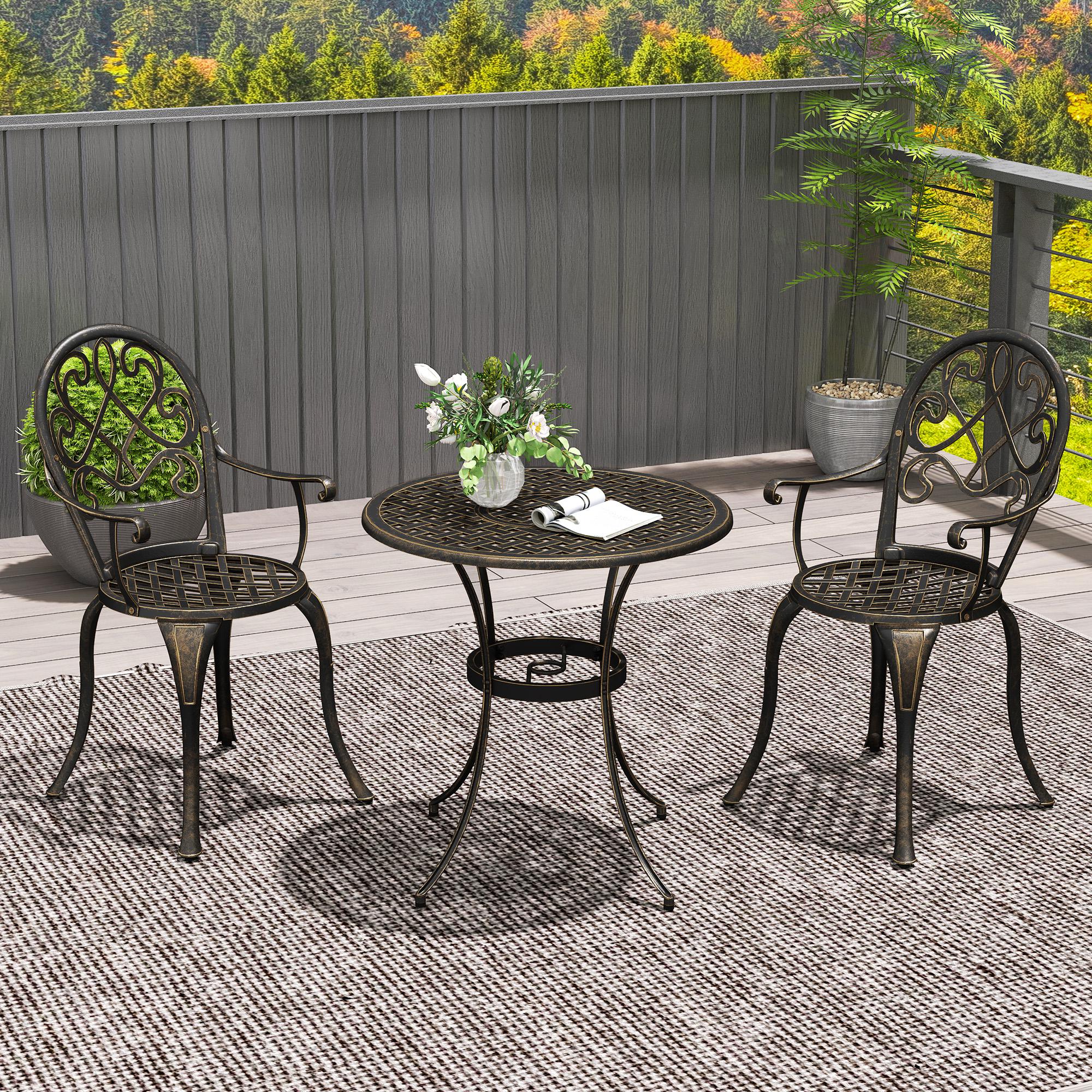 Three-Piece Garden Set, Elegant Aluminium Furniture, Bronze Tone