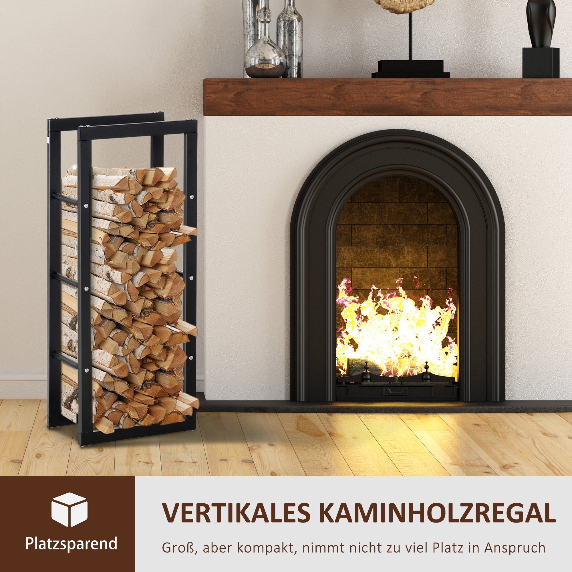Kaminholzständer, Regal, Halter 100 kg Stahl Schwarz