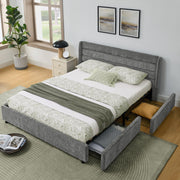 Double Bed 140x200cm with 4 Storage Drawers, Chenille Dark Grey