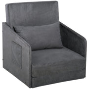 Sofa Bed, Single, Washable Cover, 2 Side Pockets, Metal Frame, Grey