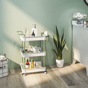 Rolling Serving Cart, 3 Tier Hanging Basket, Steel White