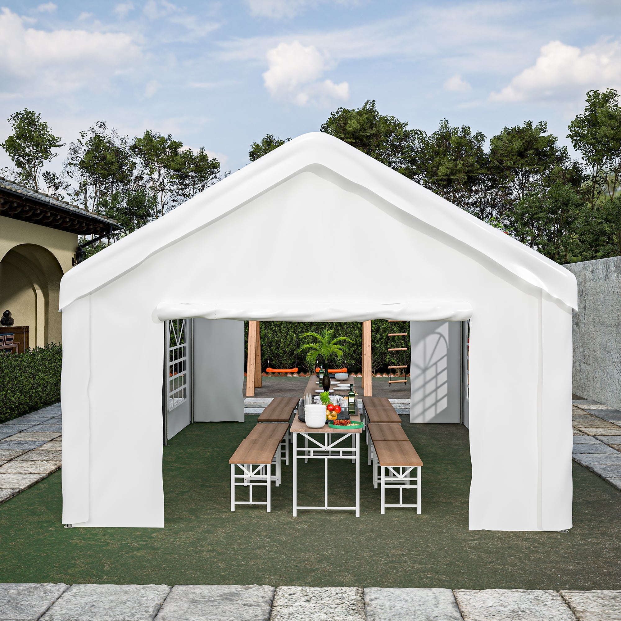 Car Tent Garage 4x6m Weatherproof Dual Roller Doors Removable Roof and Sides