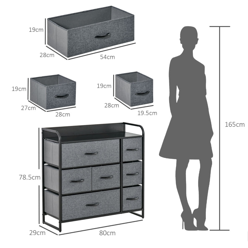 Chest of Drawers 7 Foldable Drawers 3-Tier Fabric Grey