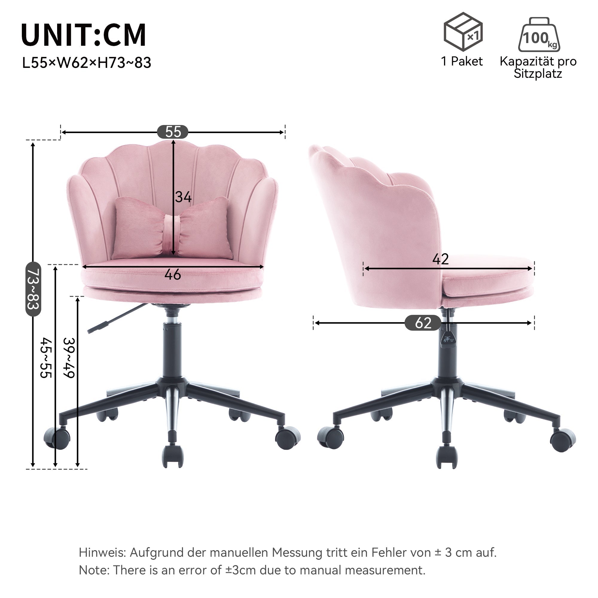 Dressing/Office Chair - Petal Back, Butterfly Lumbar Support, Height Adjustable - Soft Cushion