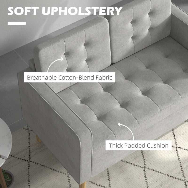 Modern 2 Seater Sofa with Hidden Storage, Tufted Cotton, Light Grey
