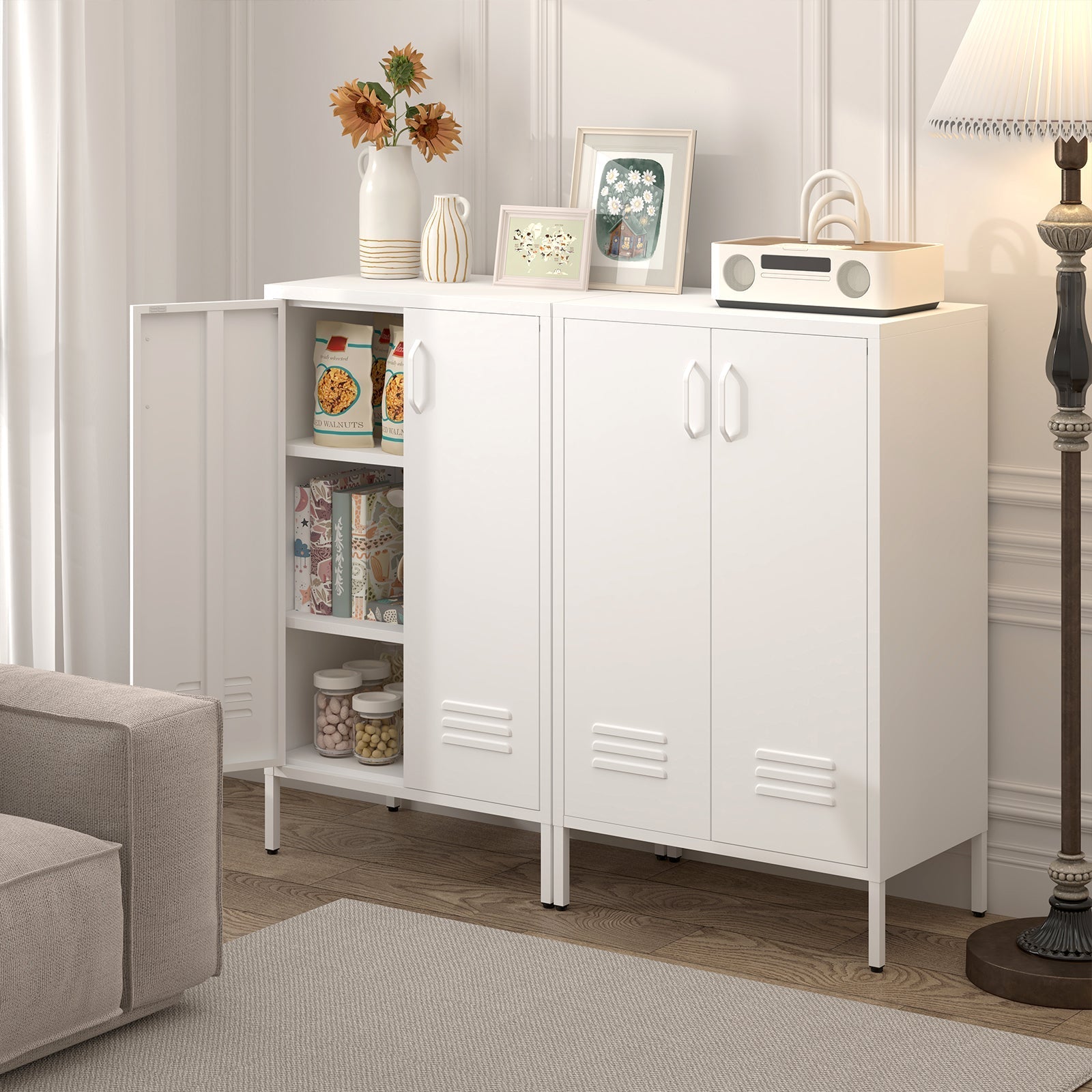 Locker Cabinet with 2 Doors and Adjustable Shelves, Pink Metal