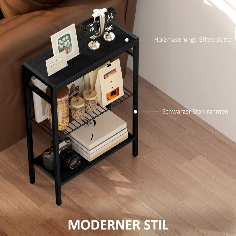 Side table with 2 shelves, coffee and bedside table, steel frame, black