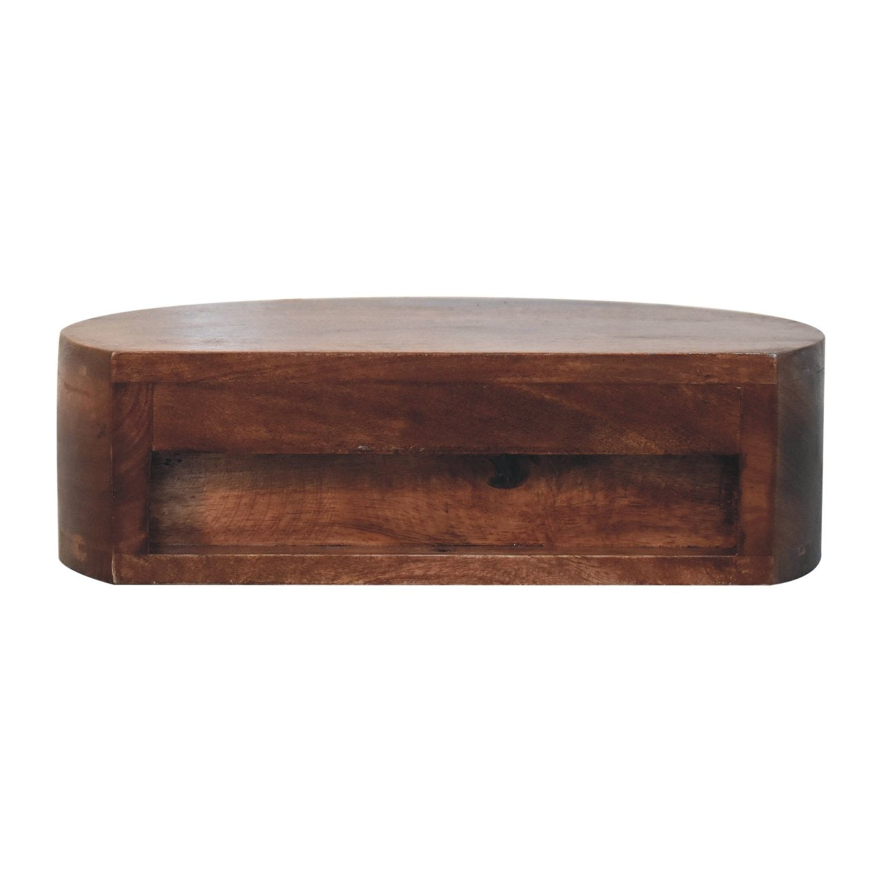 Solid Wood Bedside, Wall Mounted Rounded 1 Drawer, Dark Brown