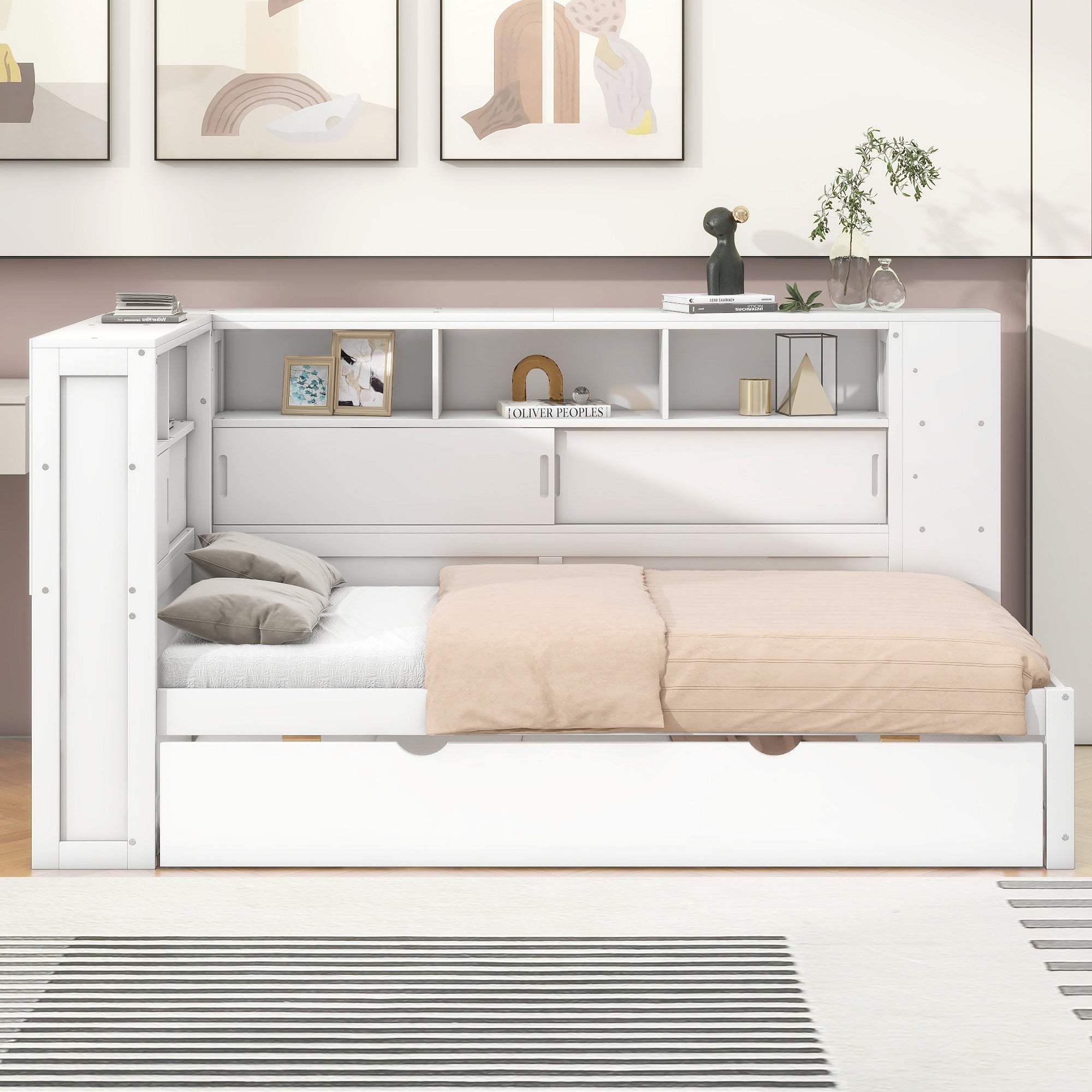 Daybed 90x200cm Pull-out Bed Storage USB - White Chipboard