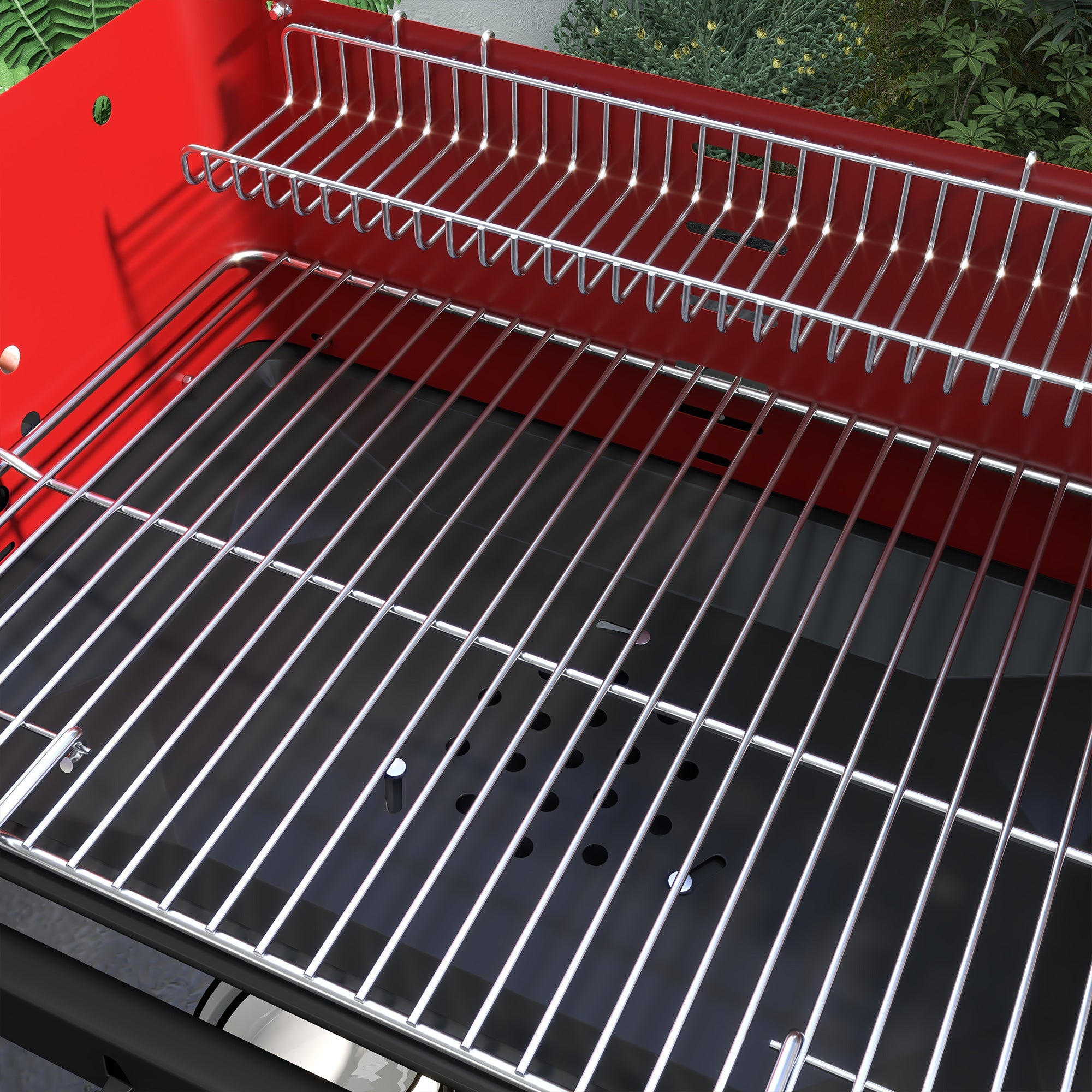 Metal Charcoal Grill BBQ Smoker Mobile with Wheels Adjustable Grate Wood Shelf