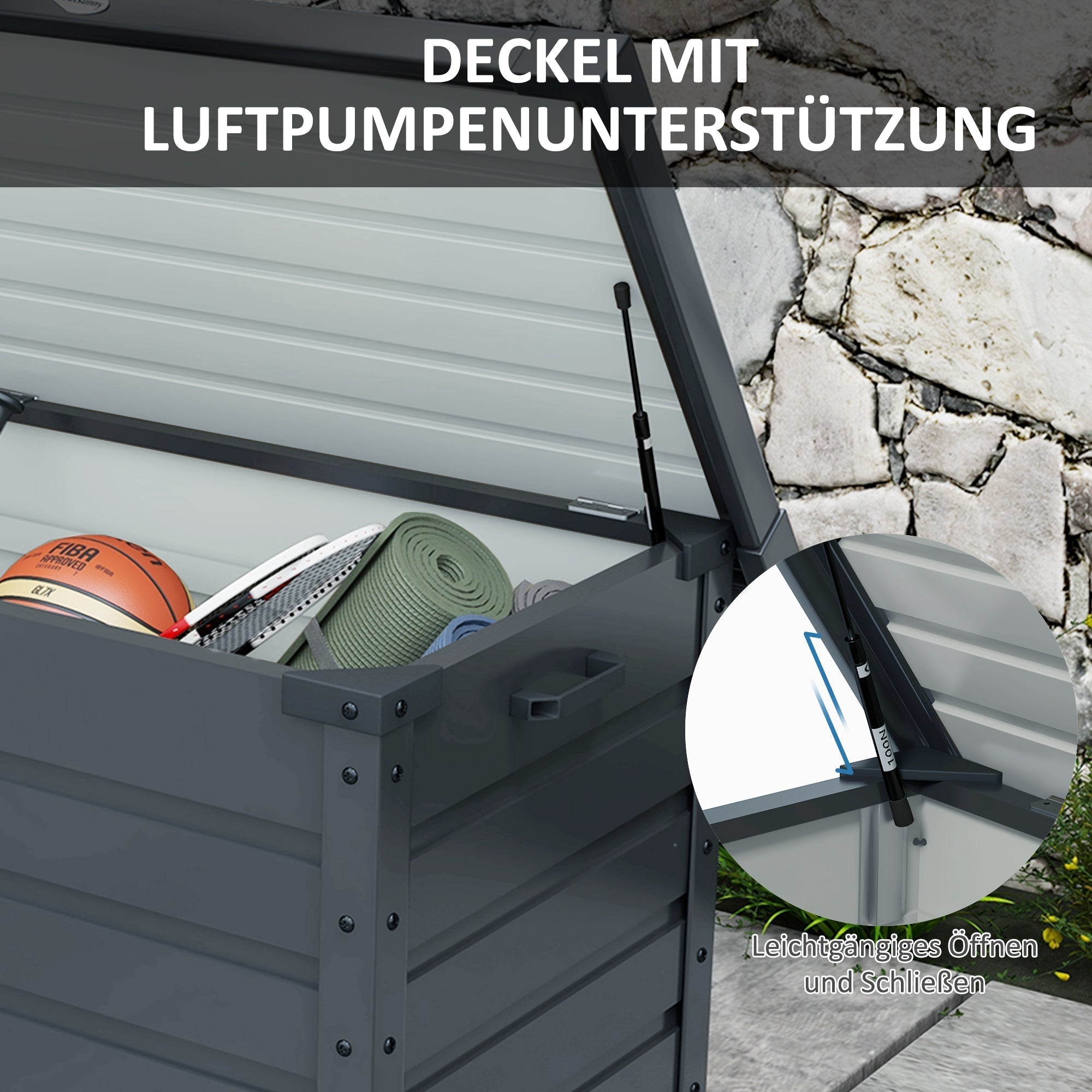 Garden Box Storage Box with Wheels, Lock, Handle Dark Grey