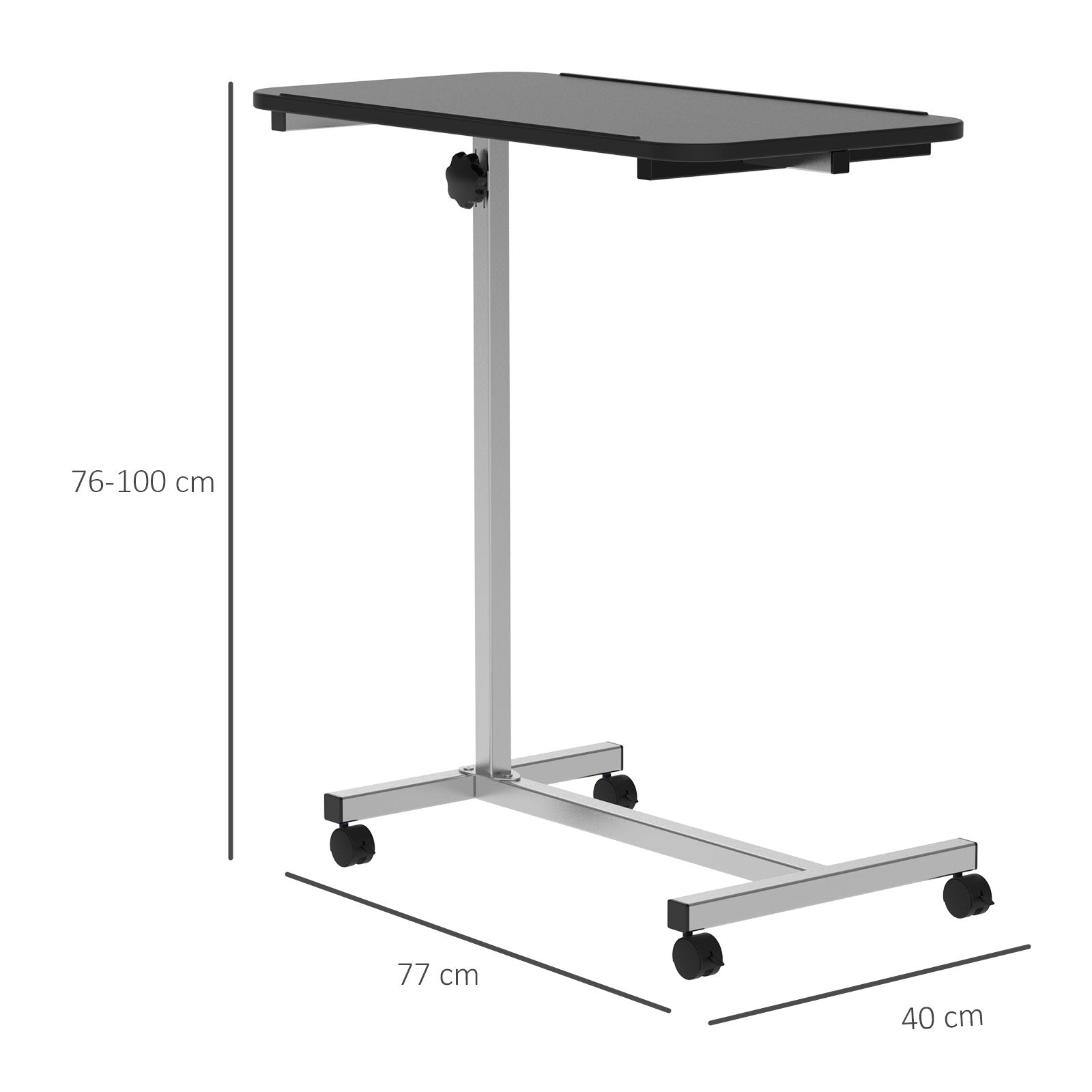 Over Bed Table Height Adjustable C Shaped Laptop Desk Portable with Wheels, Black