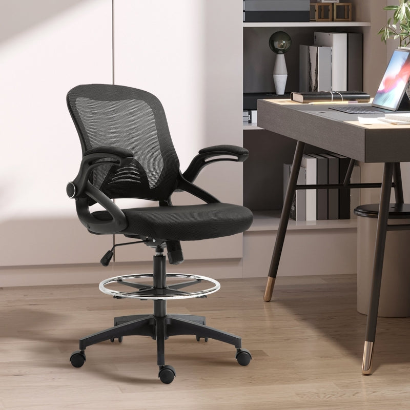 Vinsetto Office Chair, Desk Chair, Standing Function, Footrest, Swivel Seat, Steel, Black