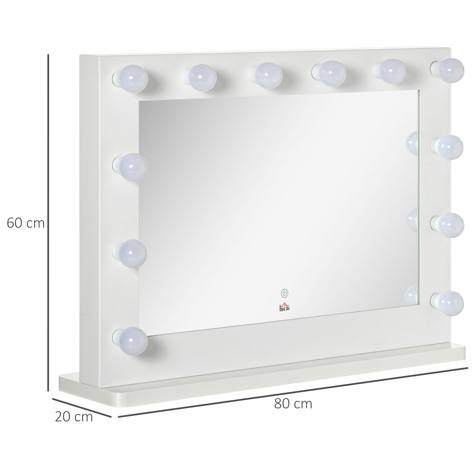 Hollywood Vanity Mirror Illuminated 12 LED Lights 80x60cm, White