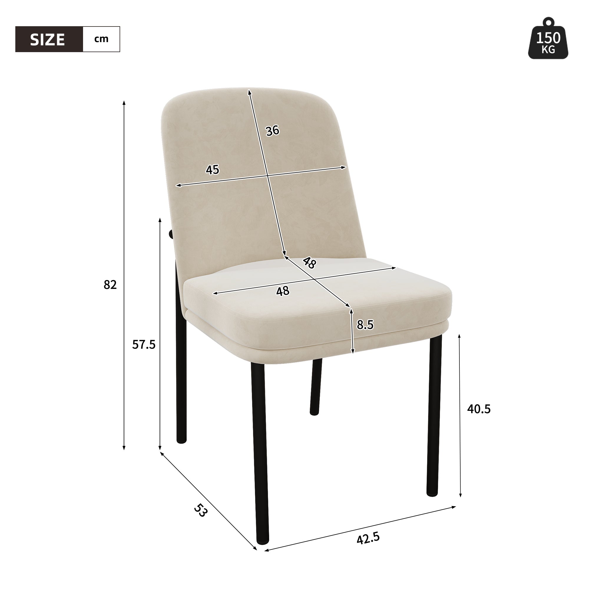 Dining Chairs Set of 6 Black Metal Legs Modern - Beige Velvet