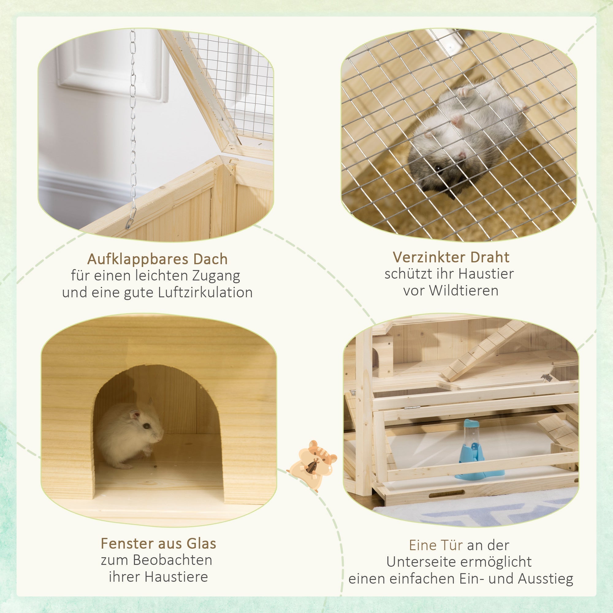 Small Animal Cage, Hamster Rodent with Ramp Seesaw, Fir Wood