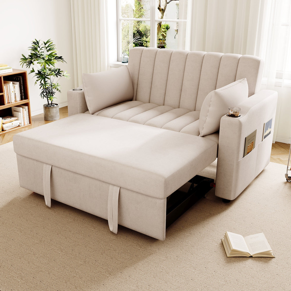 Multifunctional Sofa Sleeper Double Adjustable Backrest Drink Holder Cushions