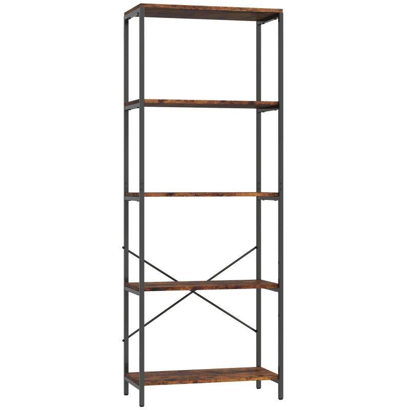 Bookshelf 5-Tier Metal Shelf Melamine Brown