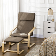 Relaxing Armchair with Footstool, Wingback Dining Chair, Linen Brown
