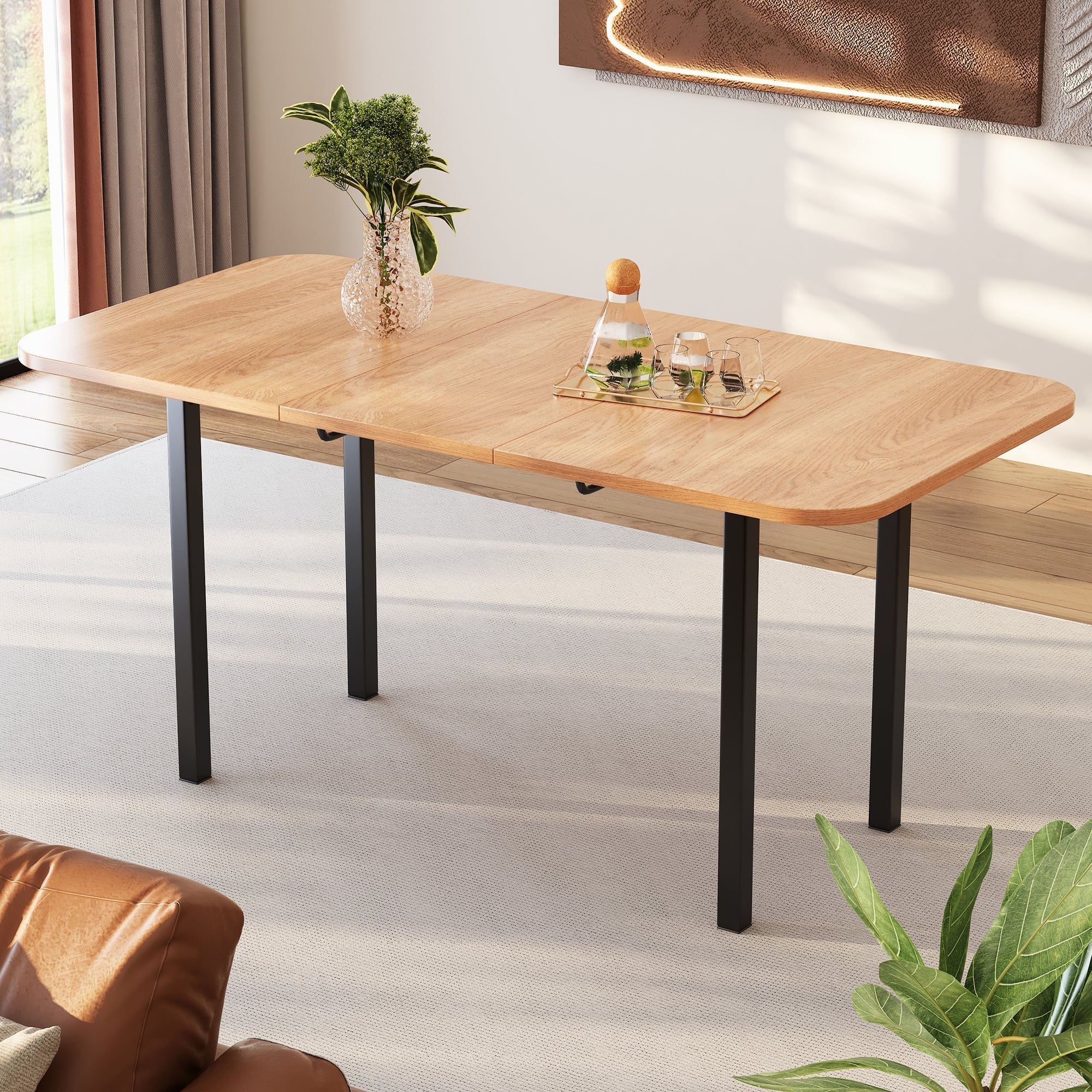 Classic Dining Table Extendable 120-160 cm 4-6 Seater - Natural Wood Finish