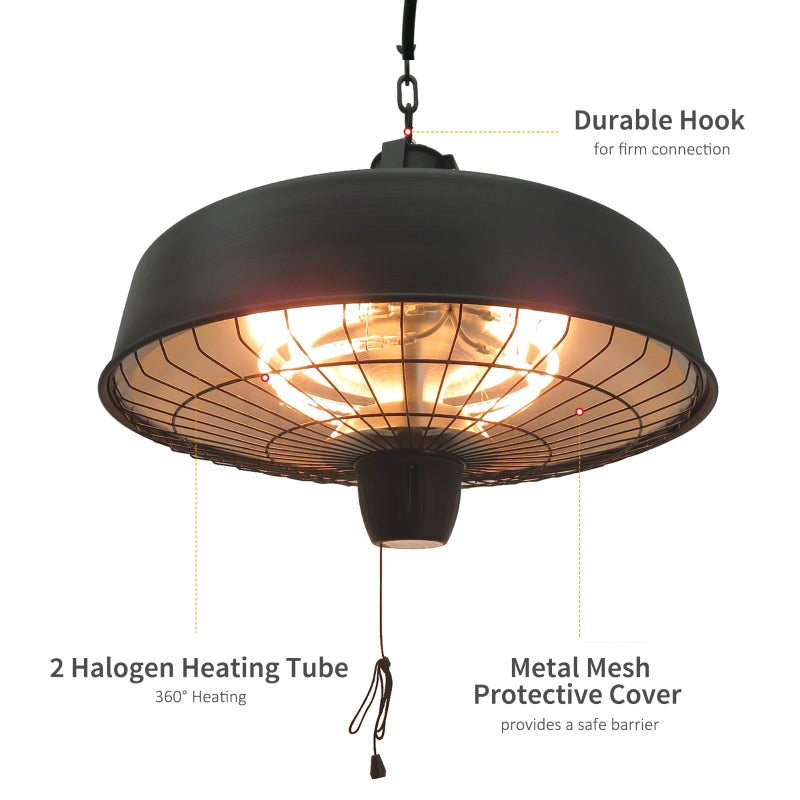 Adjustable Power Electric Patio Heater 1000/2500W Infrared Halogen Ceiling Mount - Black