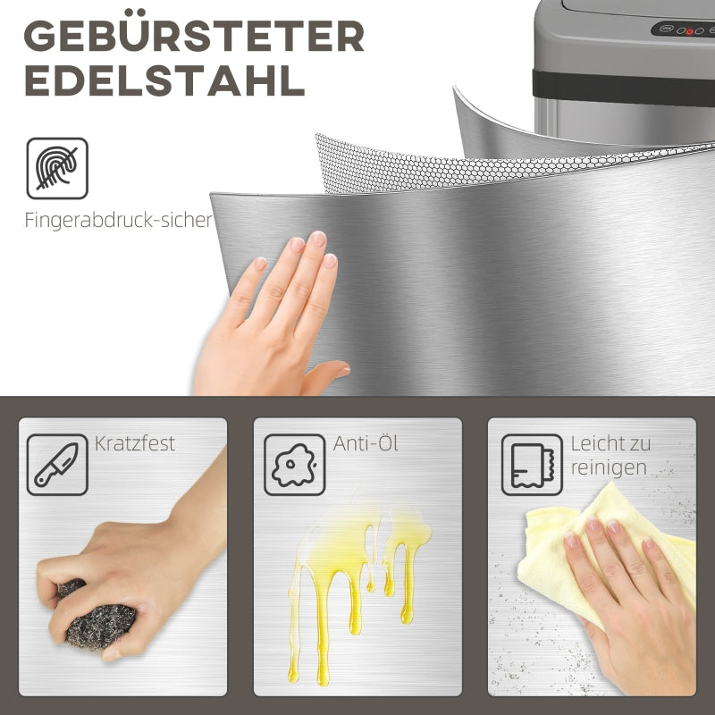 Sensor Trash Can 48L Automatic Closing - Stainless Steel Silver Tone
