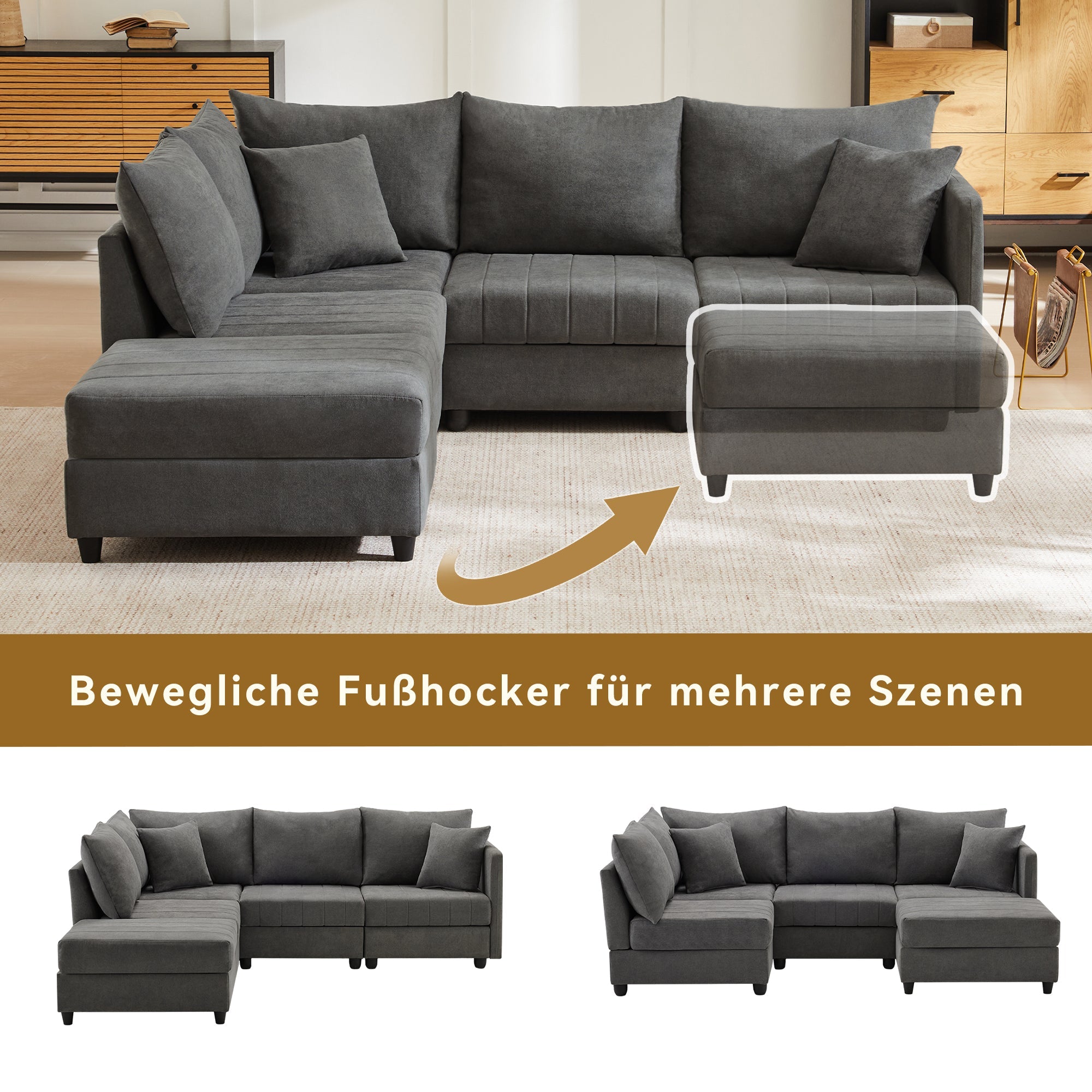 Modular Corner Sofa 5-Seater Convertible Footstool L/U-Shape Vertical Stripes