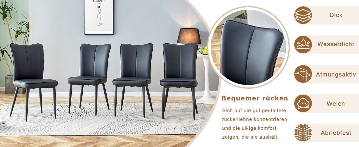 Dining Chairs Set of 2 Modern Design 89cm High - Black PU
