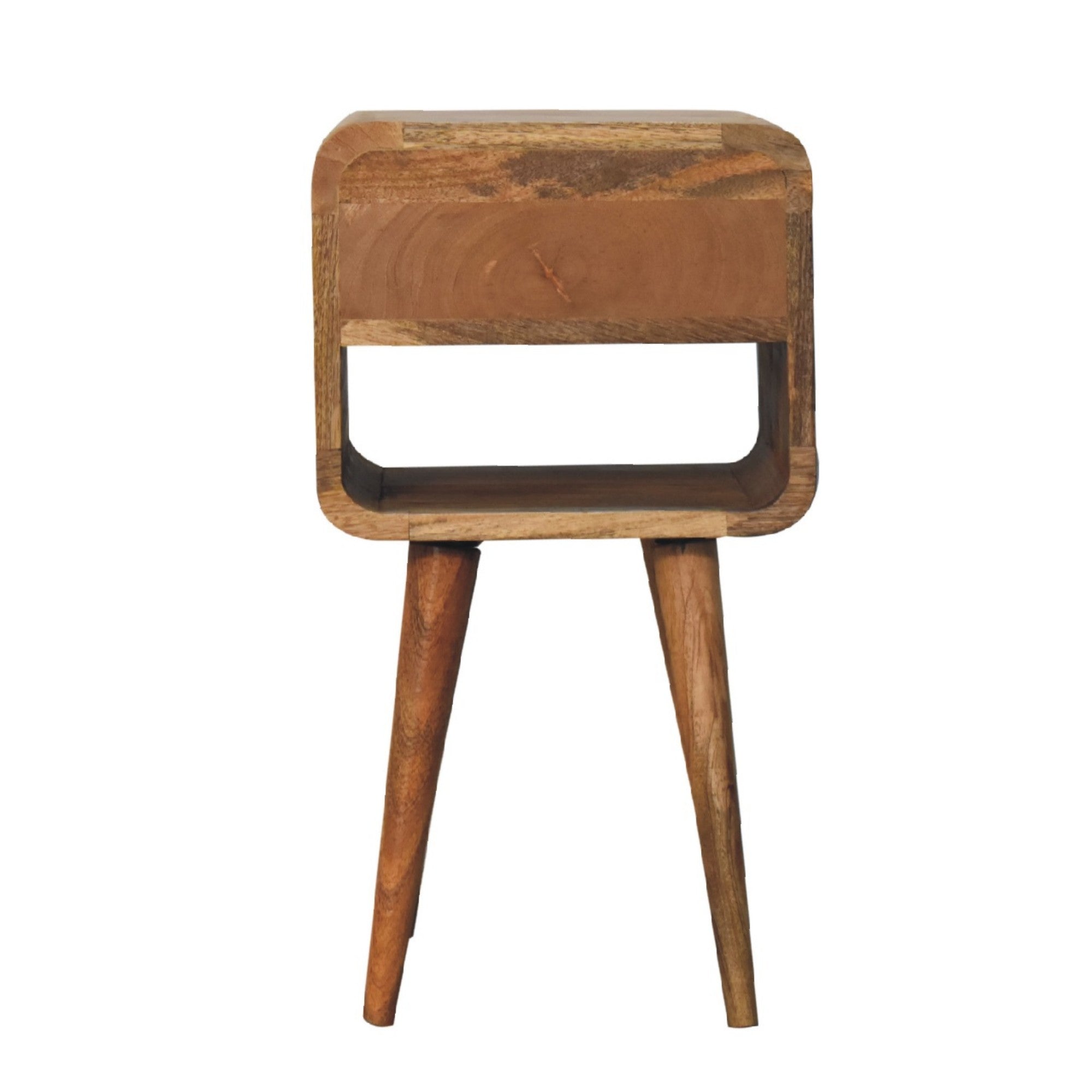 Solid Wood Bedside, Curve Lower with 1 Drawer and Open Slot, Oak-ish
