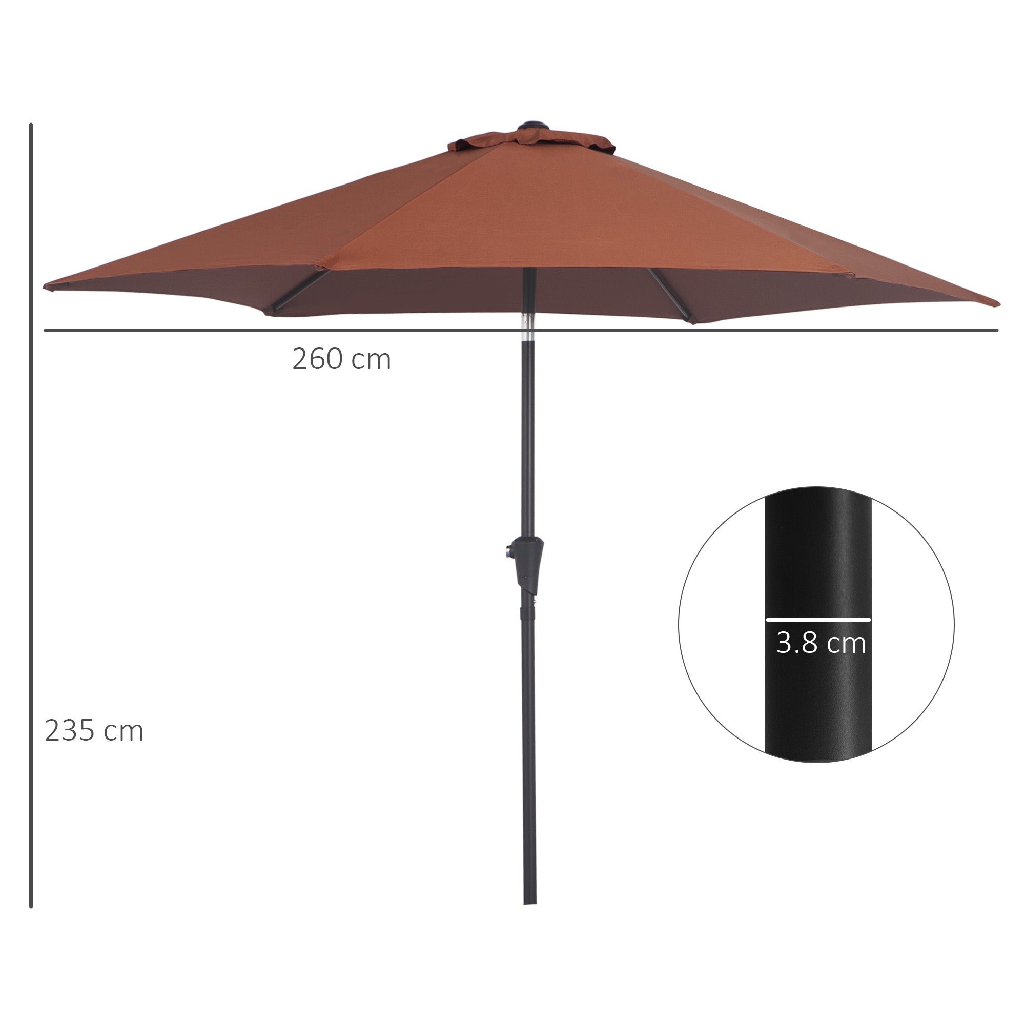 Tilting Parasol Hand Crank 2.7m Aluminum 180g/m² Polyester, Brown
