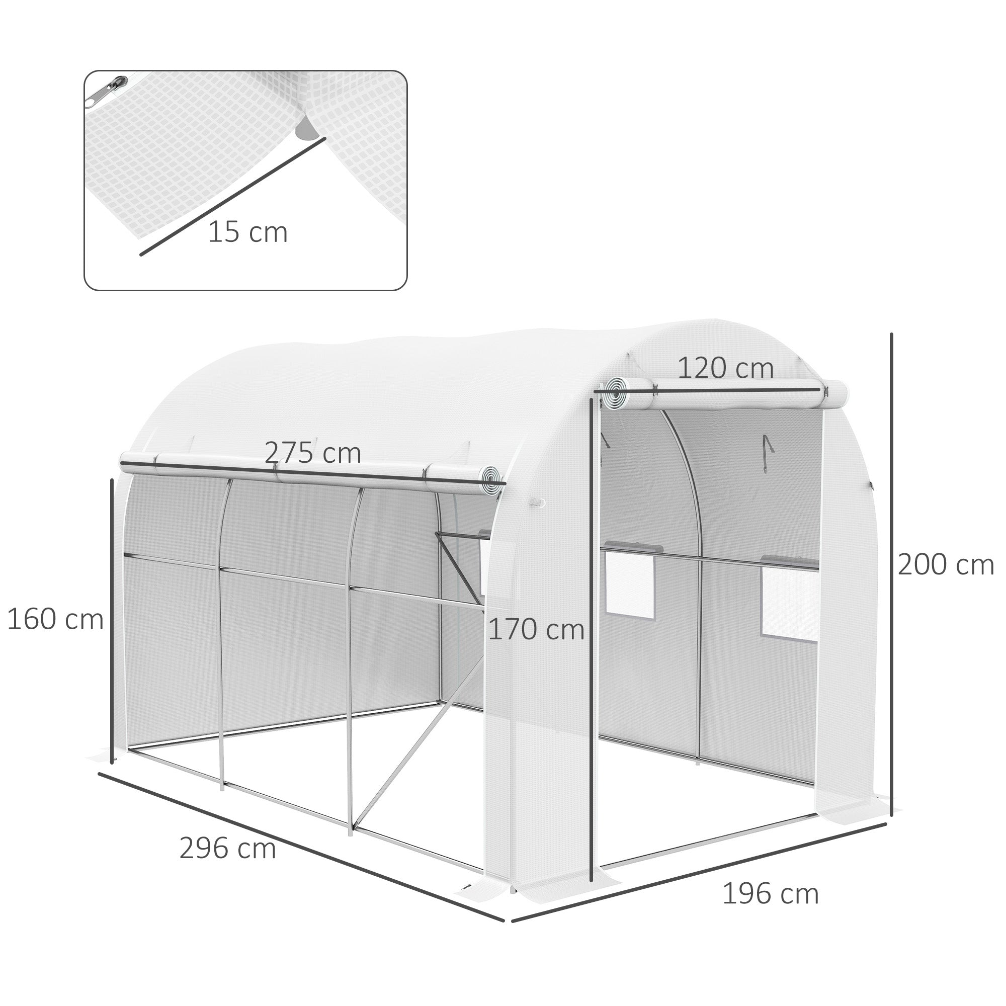 Polytunnel Greenhouse 296 x 196cm Steel Frame White