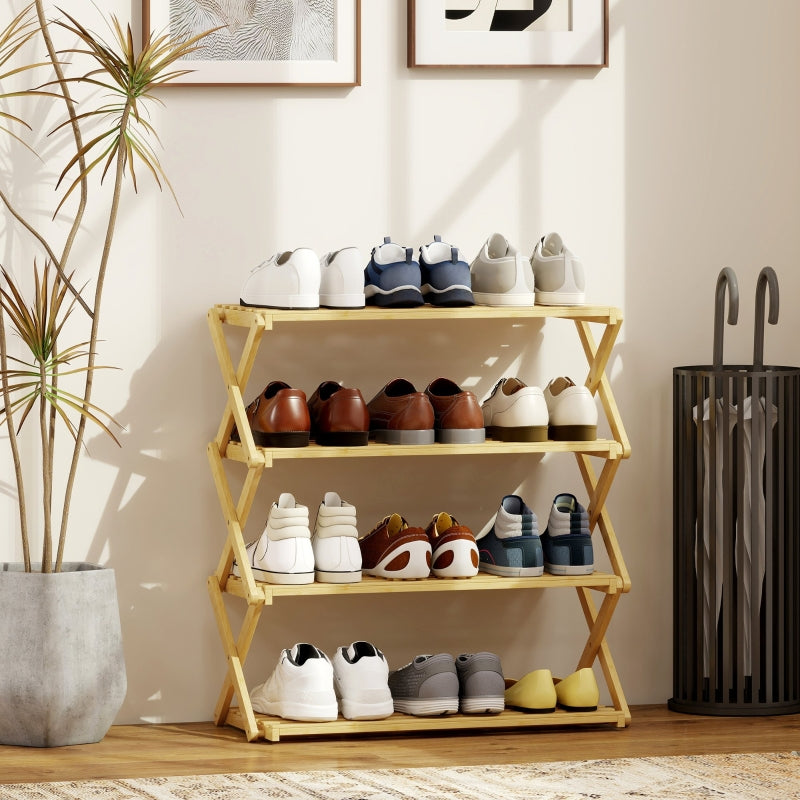 Shoe Rack 4-Tier 12-Pair Storage 60x29x67cm - Bamboo Natural