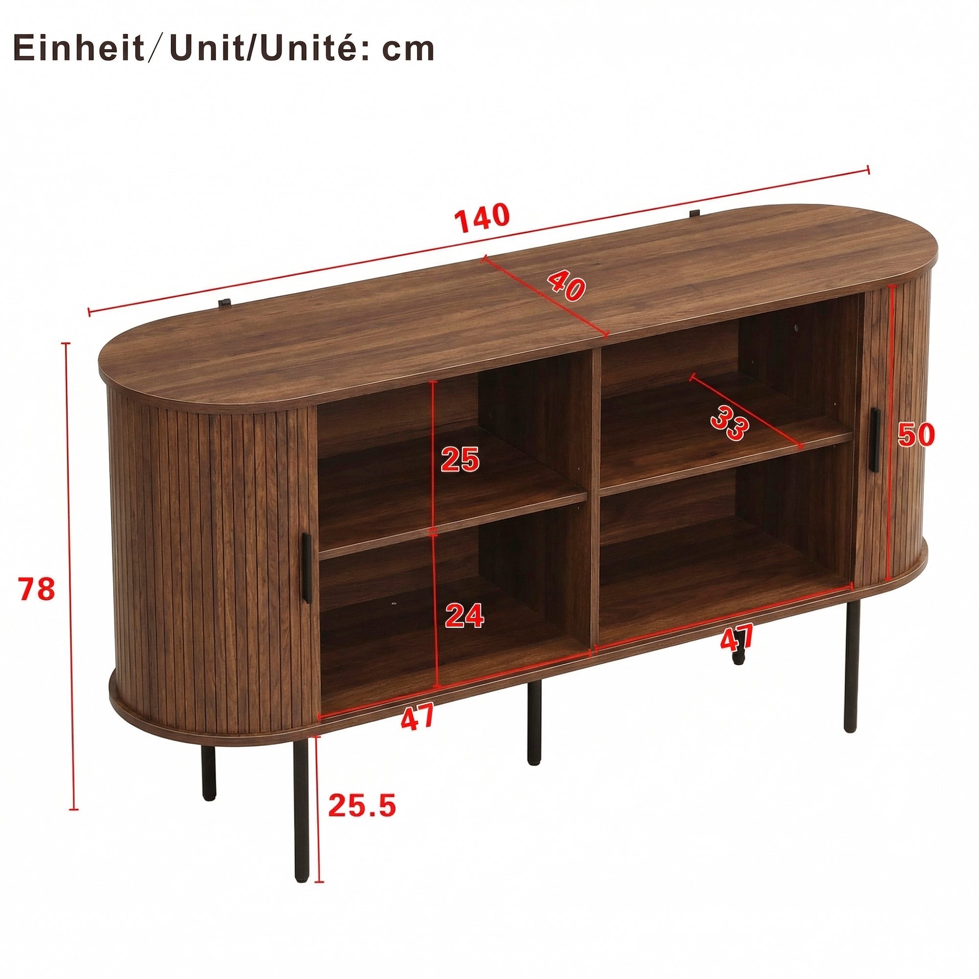 Modern Sideboard with Roll-up Doors and Iron Legs, MDF