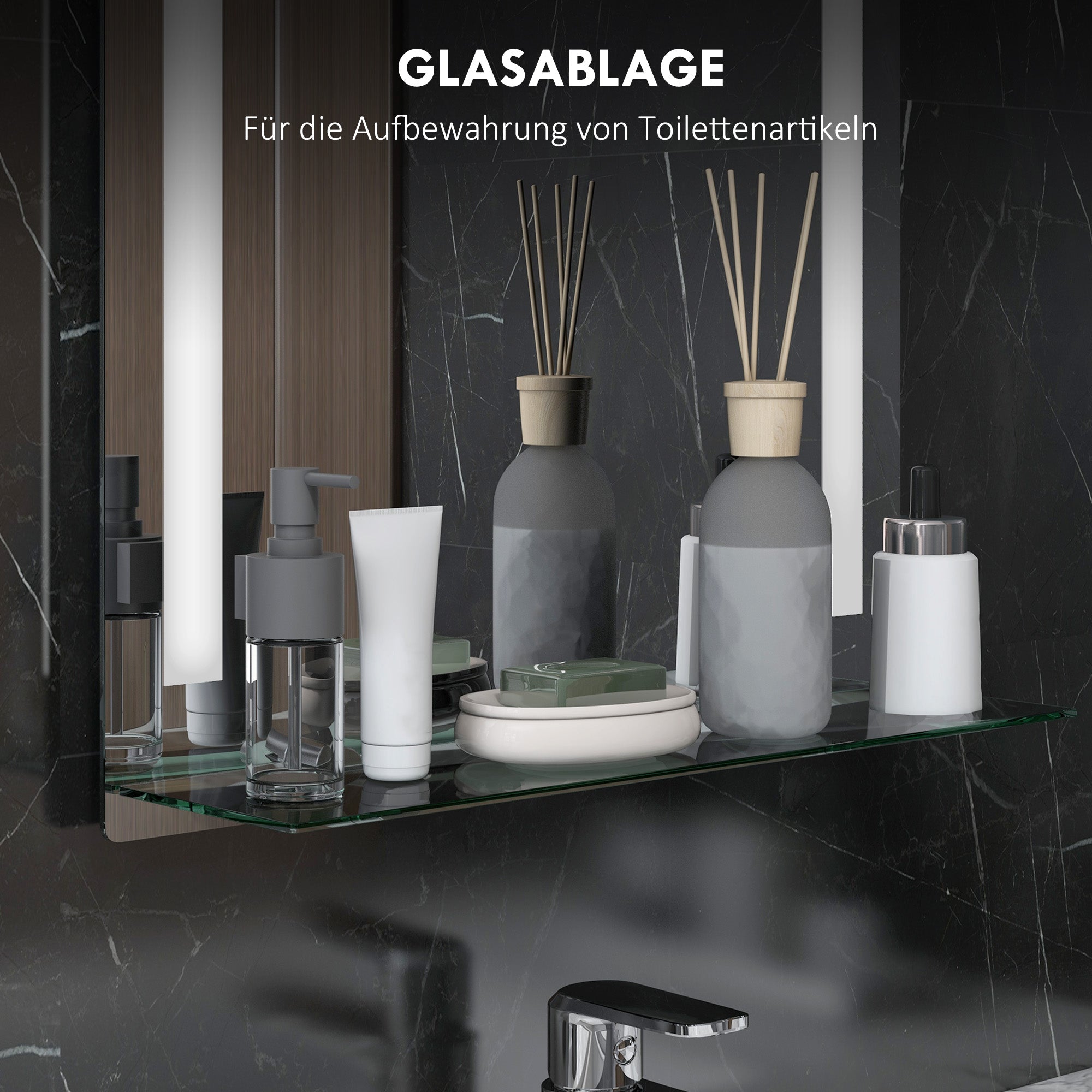 Kleankin Bathroom Mirror, LED, Touch Switch, Aluminum