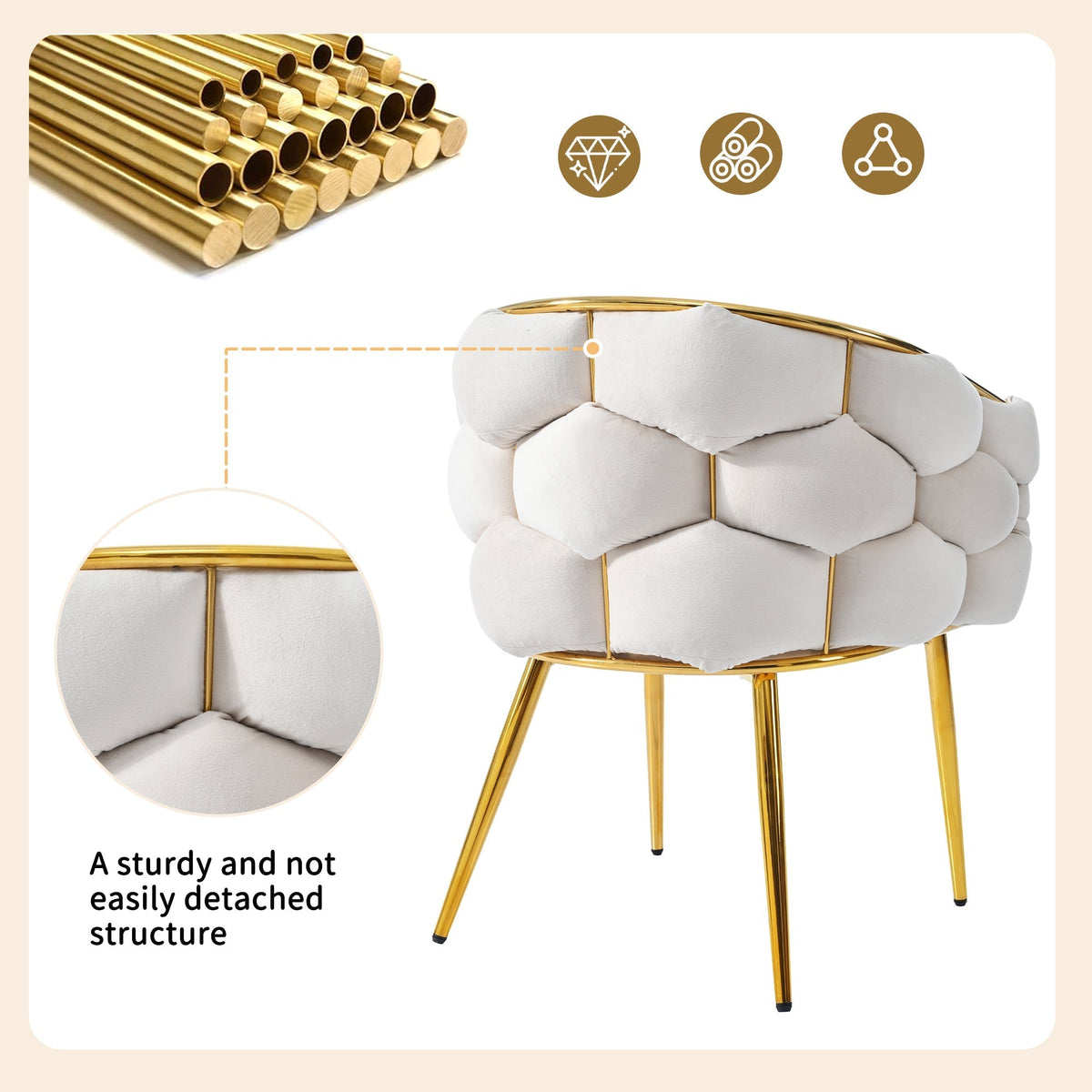 Dining Set 140x80cm Table 6 Chairs Marble Pattern - Gold Legs