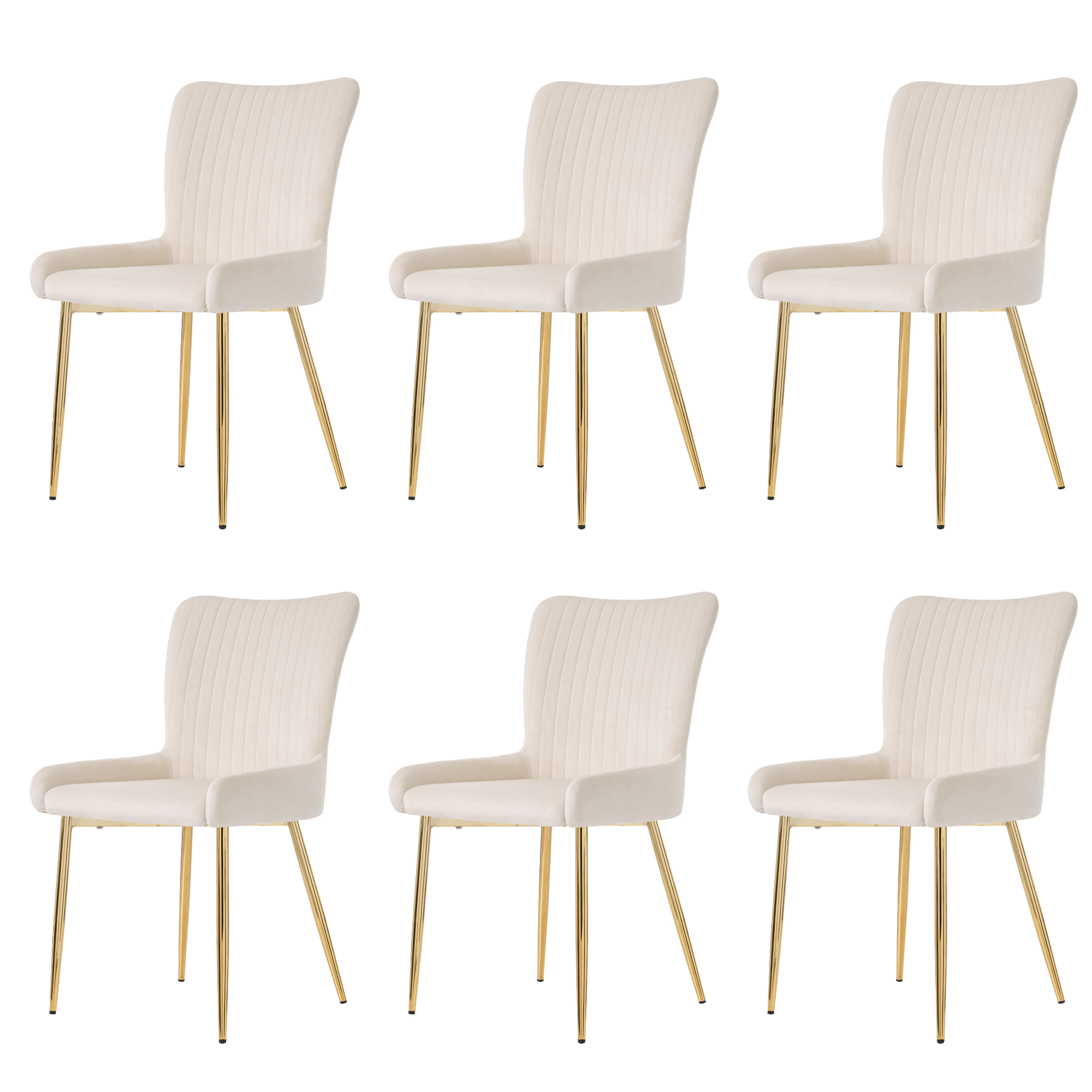 Velvet Dining Chair Set of 6 with Gold Metal Legs and Lumbar Support, Beige