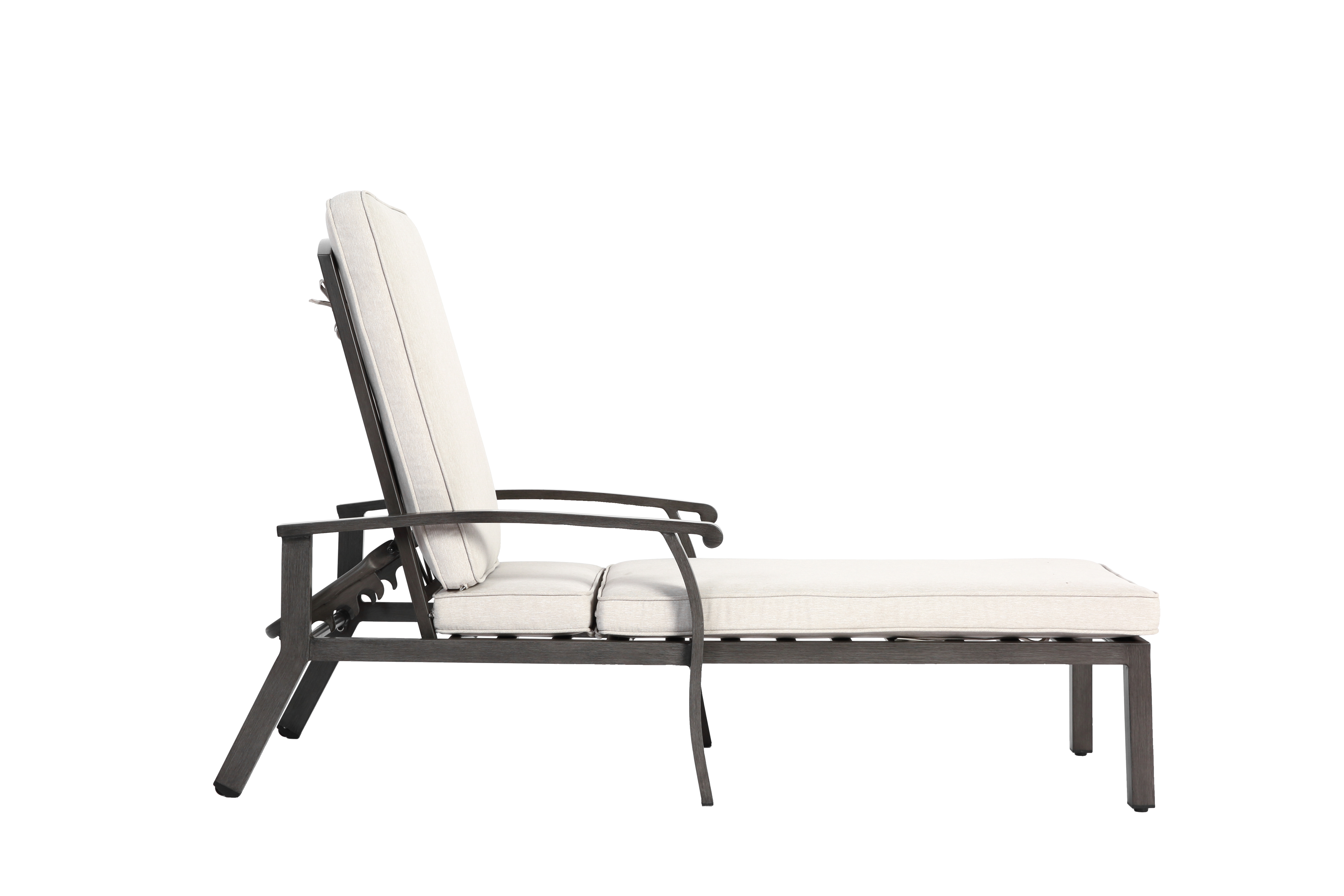 Lounge Patio Chair, Adjustable Reclining Aluminum, Waterproof Beige Cushion