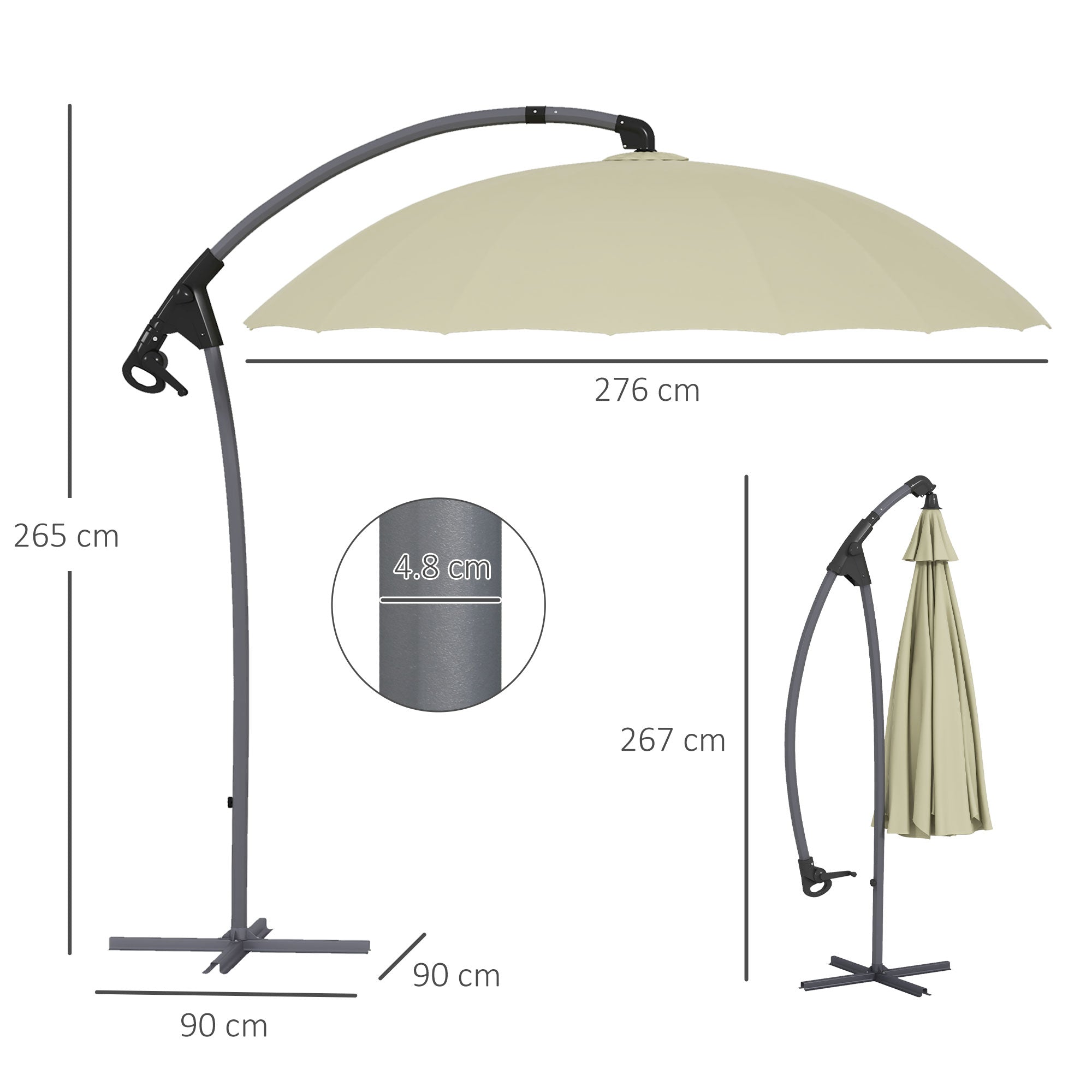 2.7m Cantilever Parasol with Cross Base - Beige