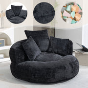 Lazy Sofa High Back Beanbag Chair with Three Cushions, Indoor/Outdoor, Black Chenille