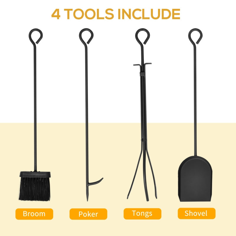 Steel Firewood Log Holder Indoor Outdoor Rack with 4 Tools, Black