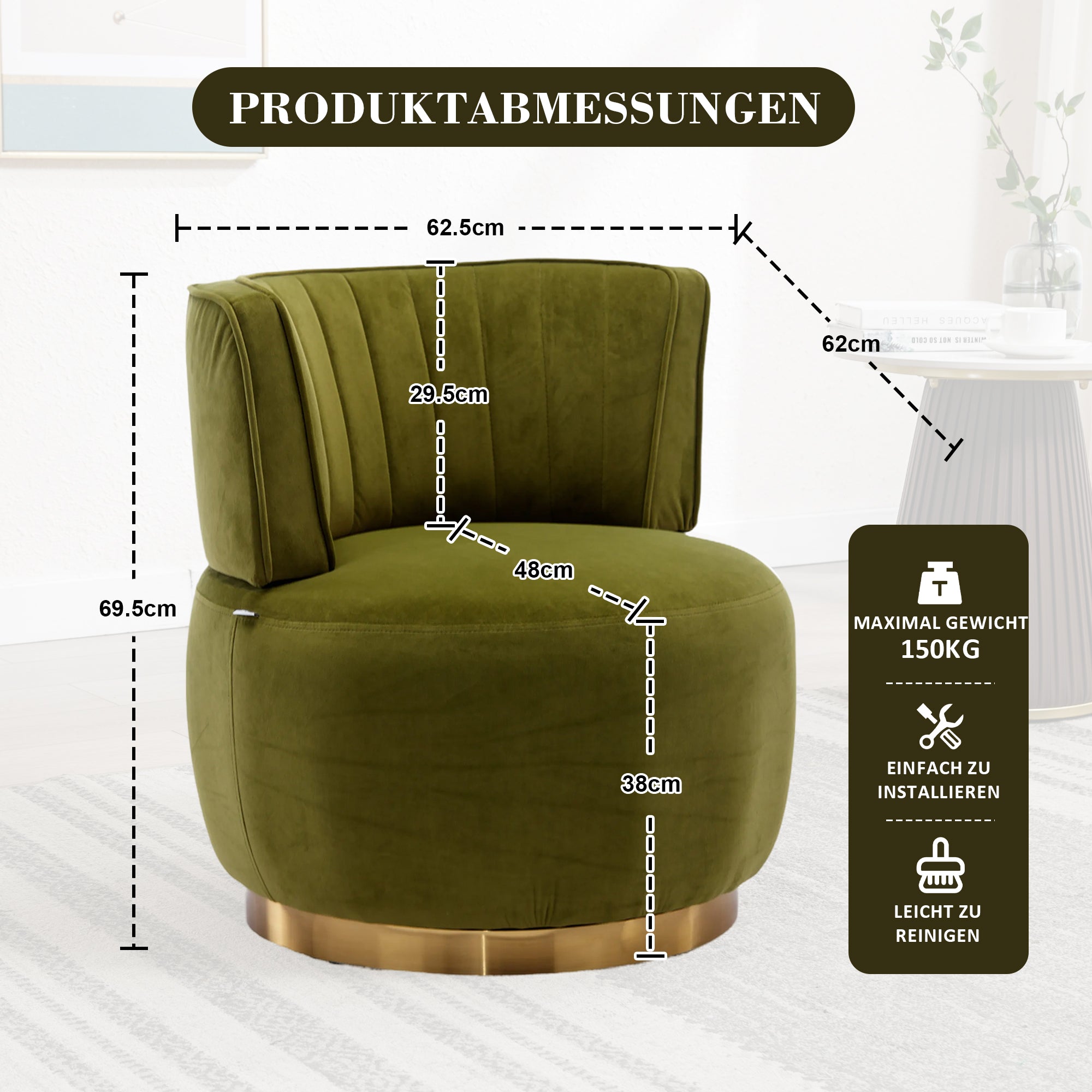 Swivel Shell Chair 360° Velvet - Olive Green
