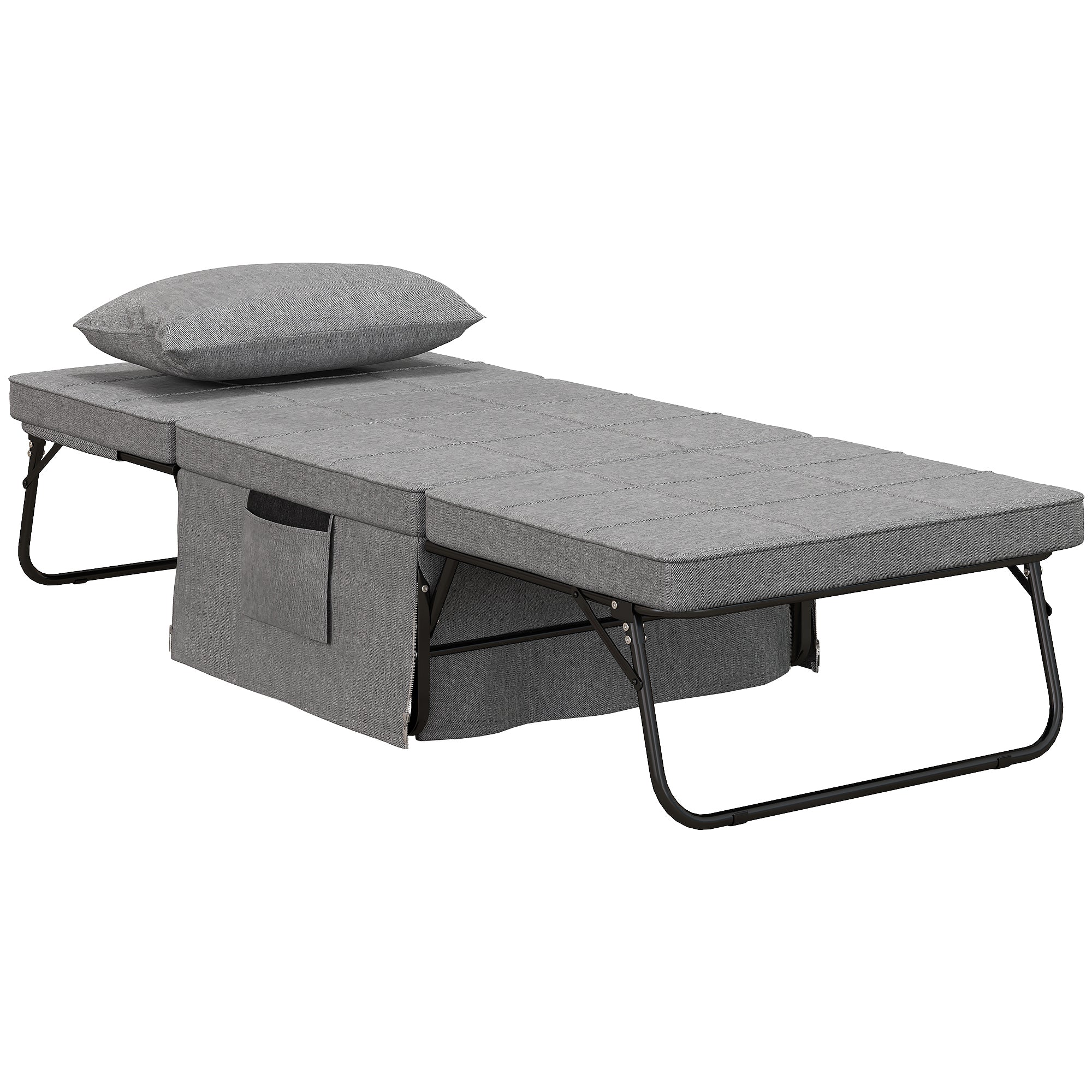 4-in-1 Folding Bed Guest Bed Armchair Ottoman, 5-Level Adjustable, Steel Frame