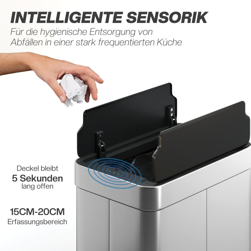 Sensor Trash Can 55 L Automatic Butterfly Lid - Stainless Steel Silver